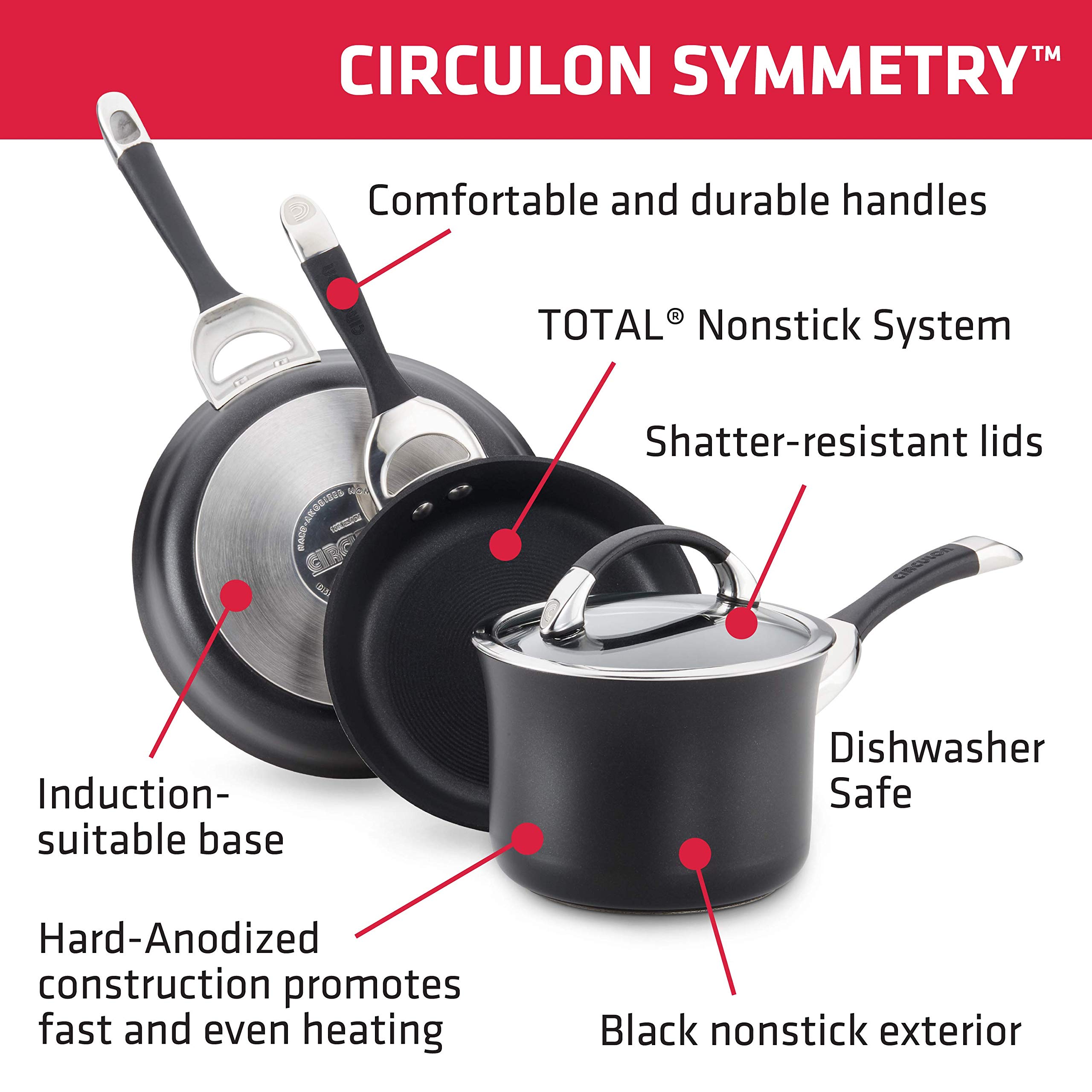 Circulon Symmetry 14-Inch Hard Anodized Nonstick Wok Pan with Helper Handle - Black Stir Fry Pan for Asian Cooking, Sautéing & Deep Frying - Perfect for Home Chefs & Professional Kitchens