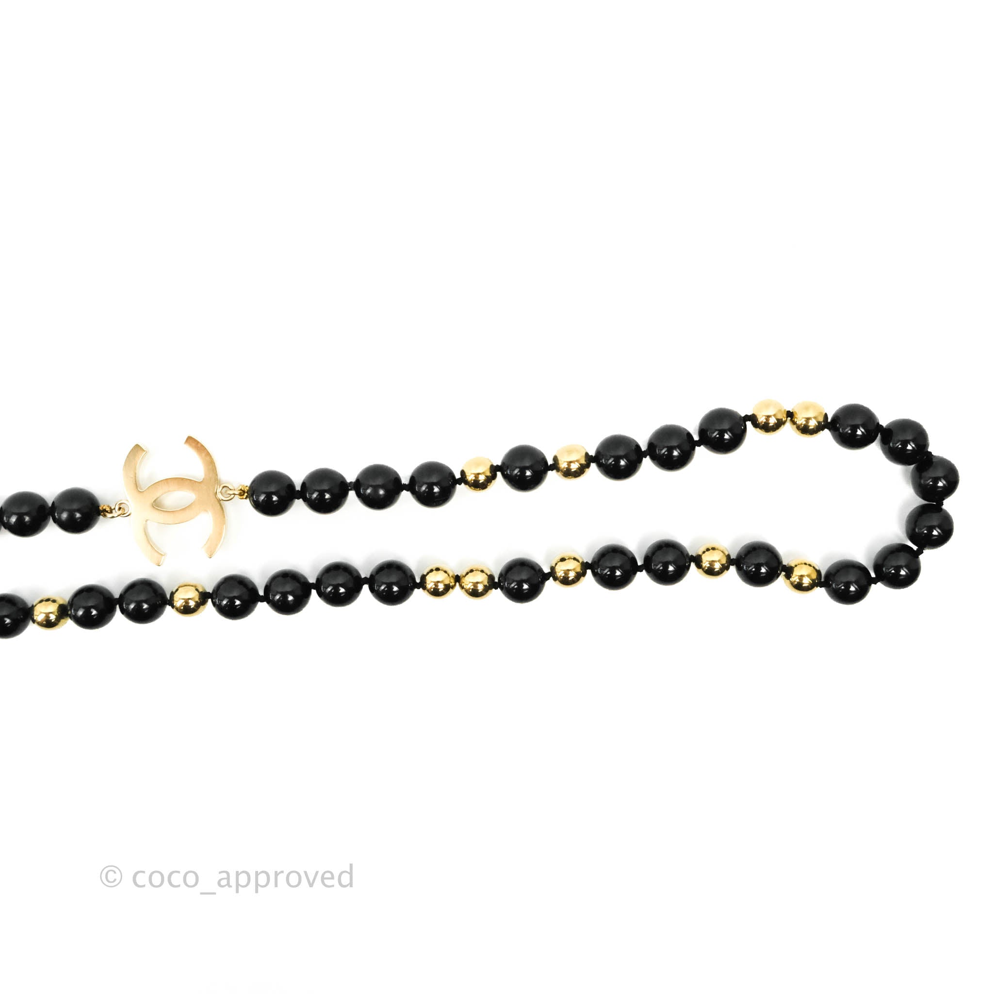 Chanel CC Logo Black & Gold Beaded Necklace - Elegant Statement Jewelry for Women, Perfect for Parties, Weddings & Special Occasions