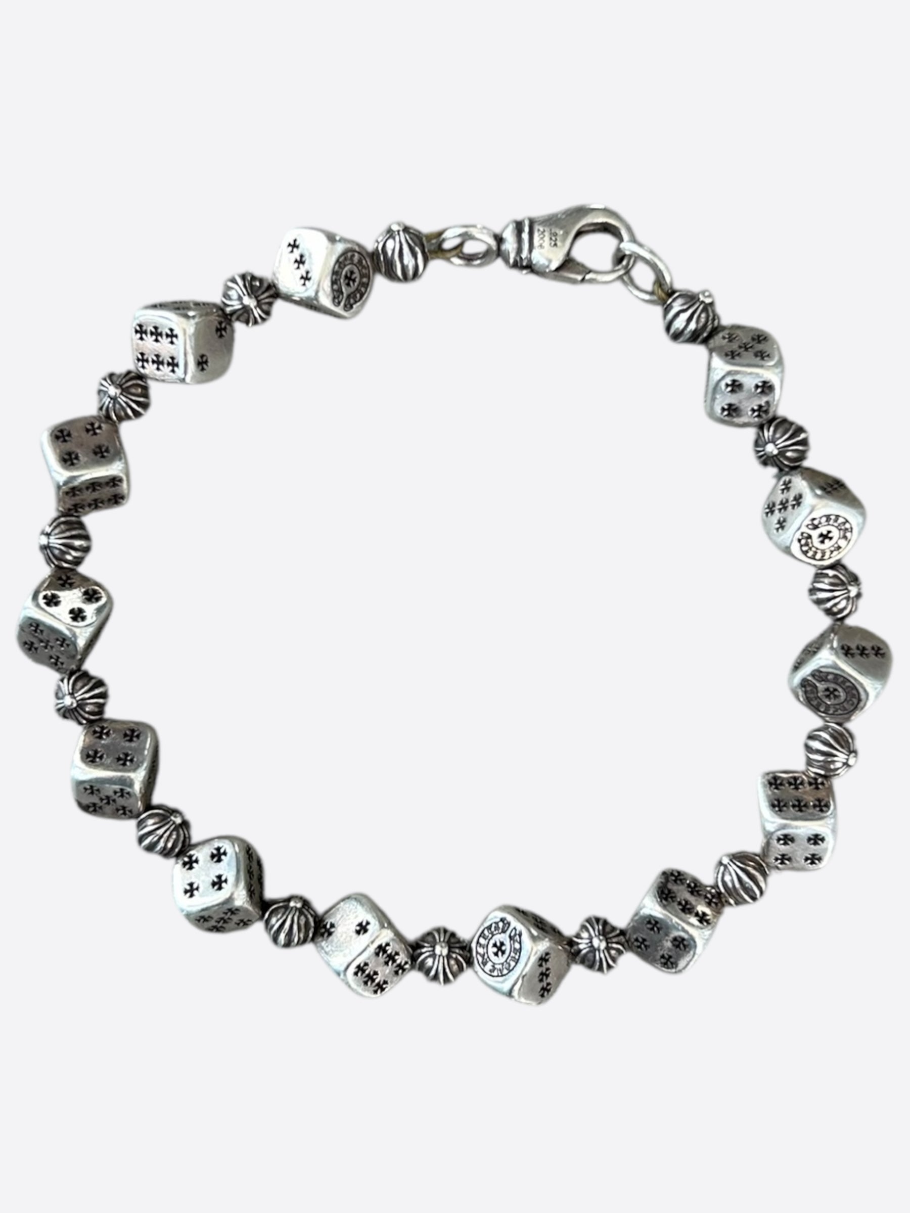 Chrome Hearts Sterling Silver Dice Bracelet for Men & Women - Gothic Punk Jewelry for Parties, Gifts & Everyday Wear