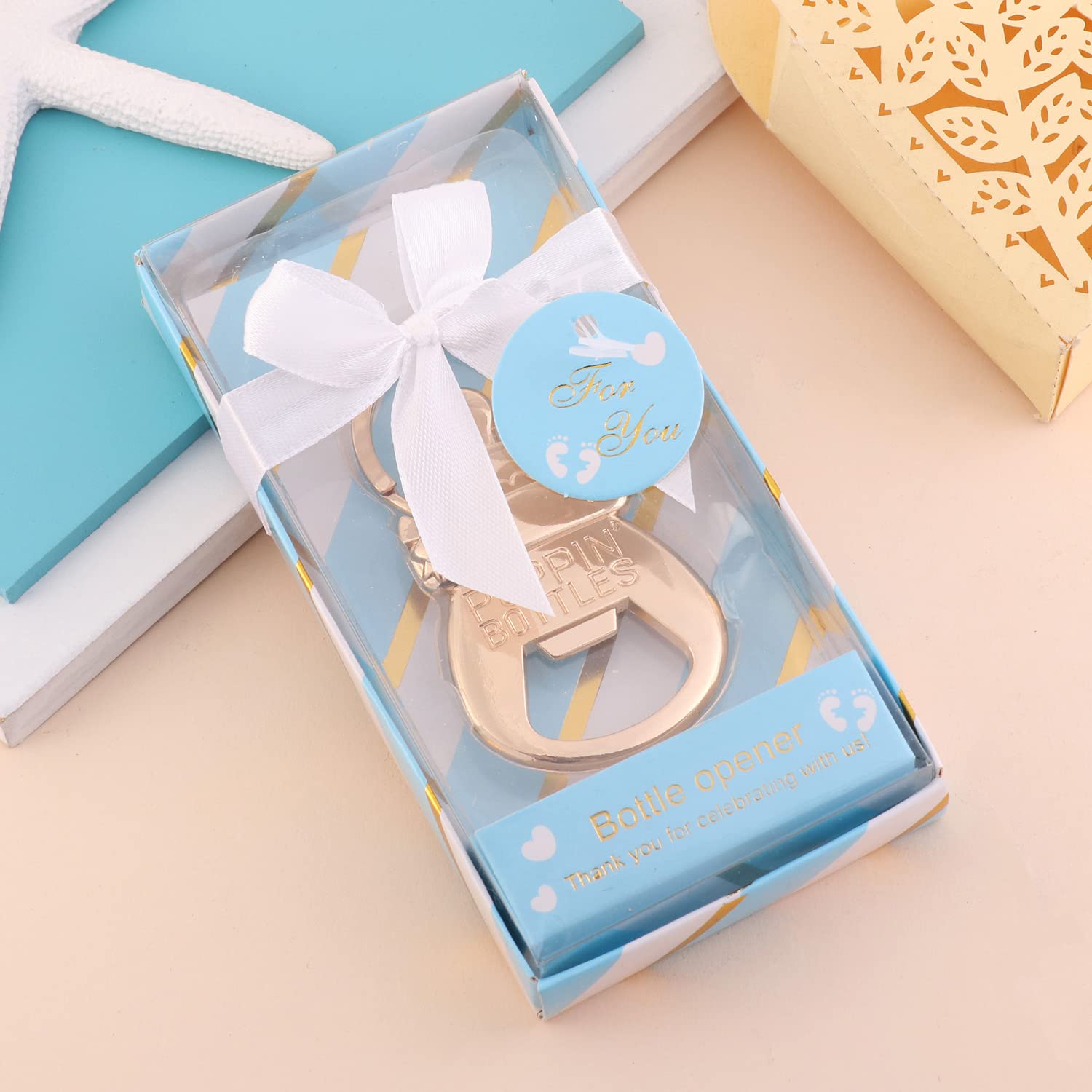 24 Pack Blue Bottle Opener Keychains - Perfect Baby Shower Favors for Boys, Unique Guest Souvenirs & Party Decorations - Ideal for Newborn Celebrations, Gender Reveals & Bridal Showers (Blue, 24 Count)