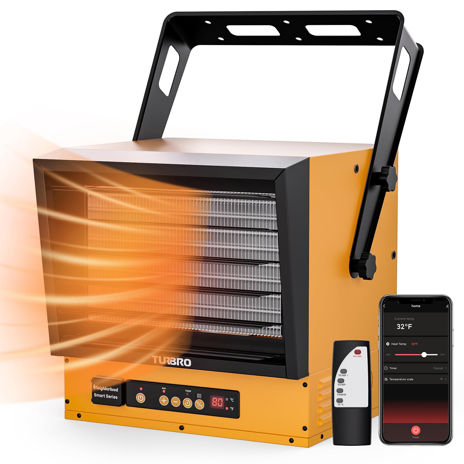 TURBRO 15,000W Smart Electric Garage Heater - 240V Hardwired WiFi Shop Heater with Remote Control, Thermostat & 12-Hour Timer | Overheat Protection, Ceiling/Wall Mount | ETL Certified | Perfect for Large Workshops, Warehouses & Cold Garages