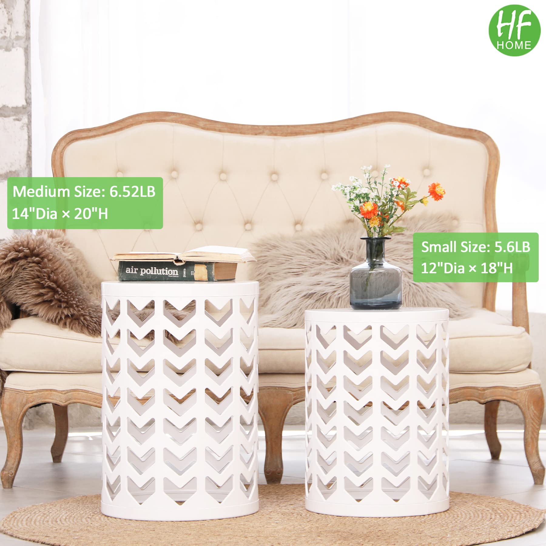 HFHOME Set of 3 Metal Side Tables - Round Nesting Coffee Tables & Nightstands for Living Room, Bedroom, Patio - Heavy Duty Indoor/Outdoor Metal Plant Stand & Garden Stool - Pure White (US Shipping) | Perfect for Small Spaces, Coffee Corner & Outdoor Seating