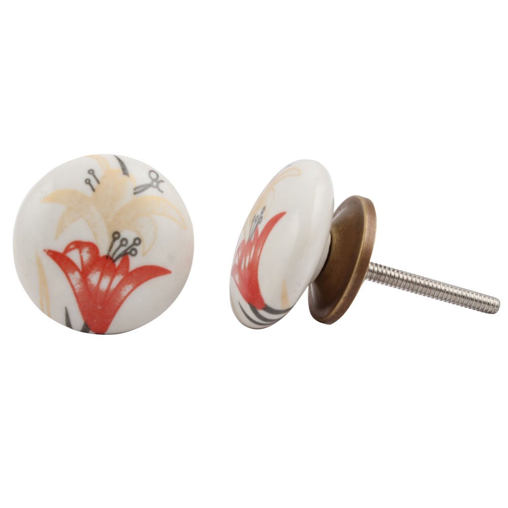 Luxury Red Ceramic Lily Drawer Knobs - 20pcs for Kitchen Cabinets & Dressers