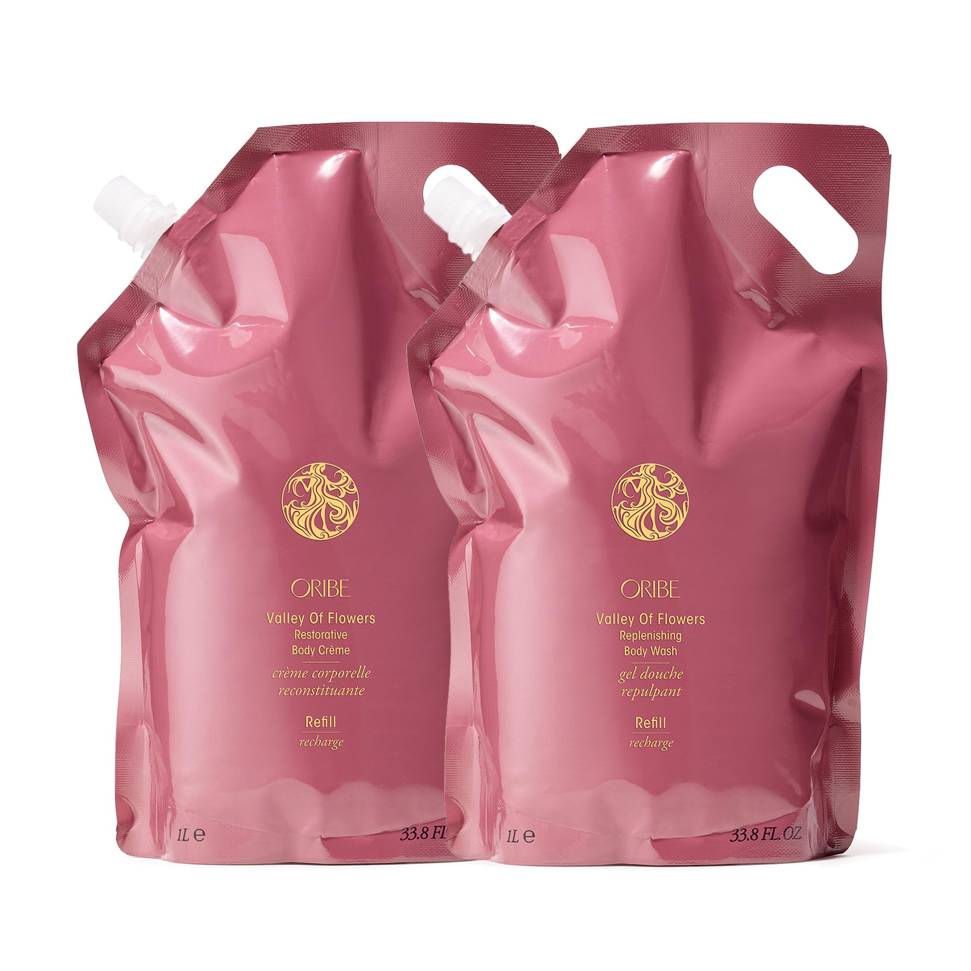 ORIBE Valley of Flowers Replenishing Body Wash & Restorative Body Crème Refill Bundle - Luxurious Moisturizing Shower & Skincare Set for Dry Skin - Perfect for Spa Days & Self-Care Rituals