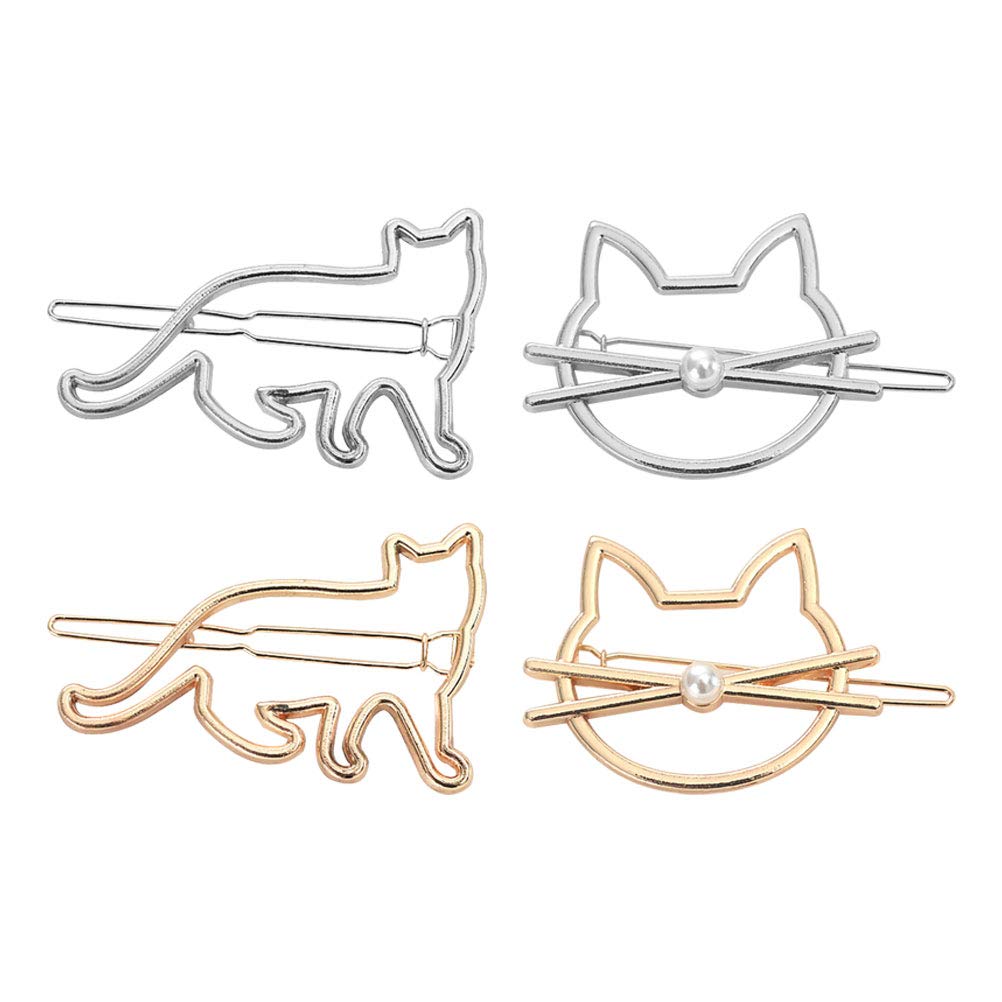 Frcolor 4pcs Cat Hair Clips Barrettes - Cute Metal Hairpins & Bobby Pins Set for Women and Girls - Perfect for School, Parties, and Everyday Hairstyles