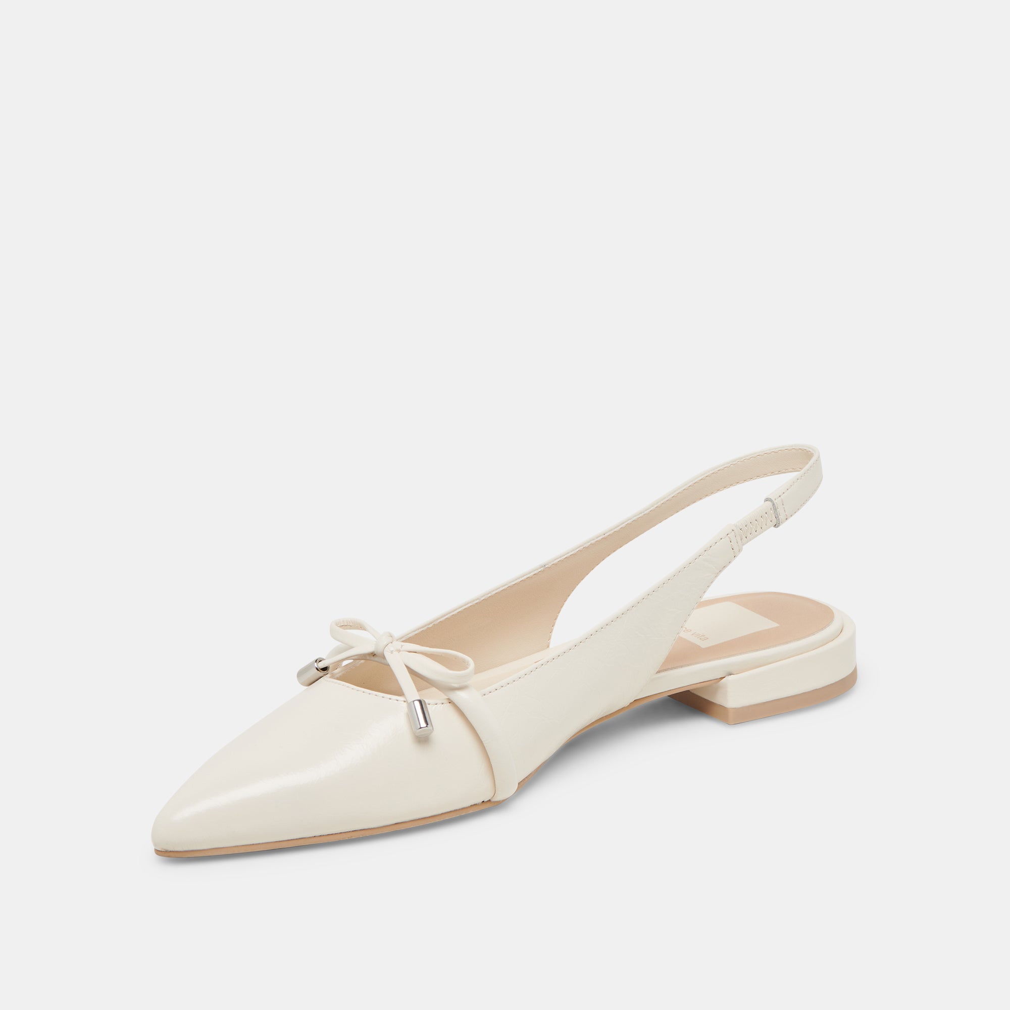 PAYGE Women's Off White Crinkle Patent Leather Flats - Comfortable & Stylish Shoes for Office, Casual Wear & Daily Use