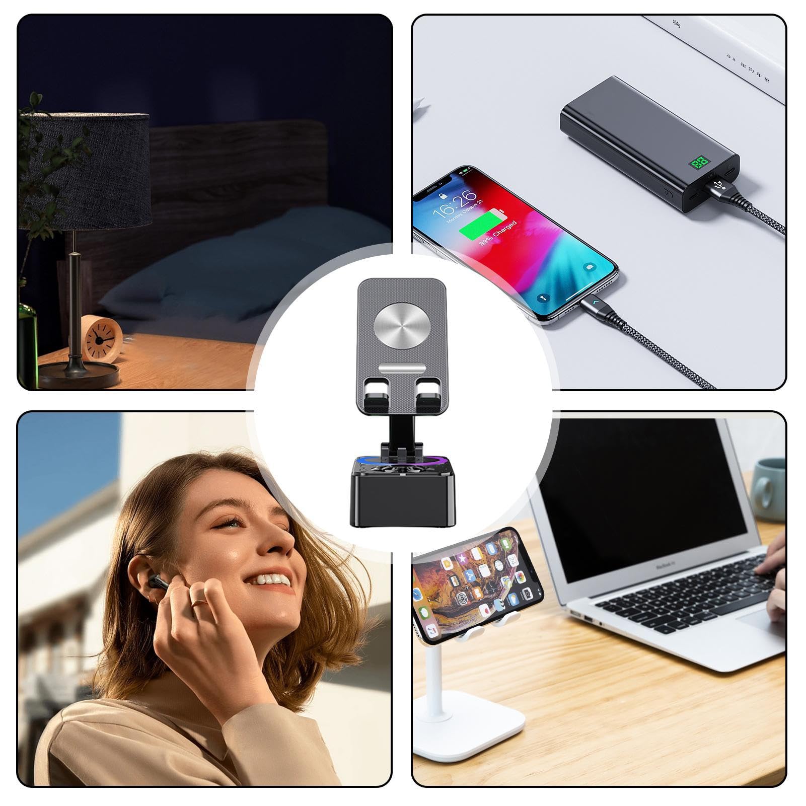 Foldable Wireless Phone Stand with Non-Slip Base | Universal Cell Phone Holder for Video Calls, Online Meetings, Live Streaming & Hands-Free Viewing - Perfect for Home, Office, Car and Travel Use
