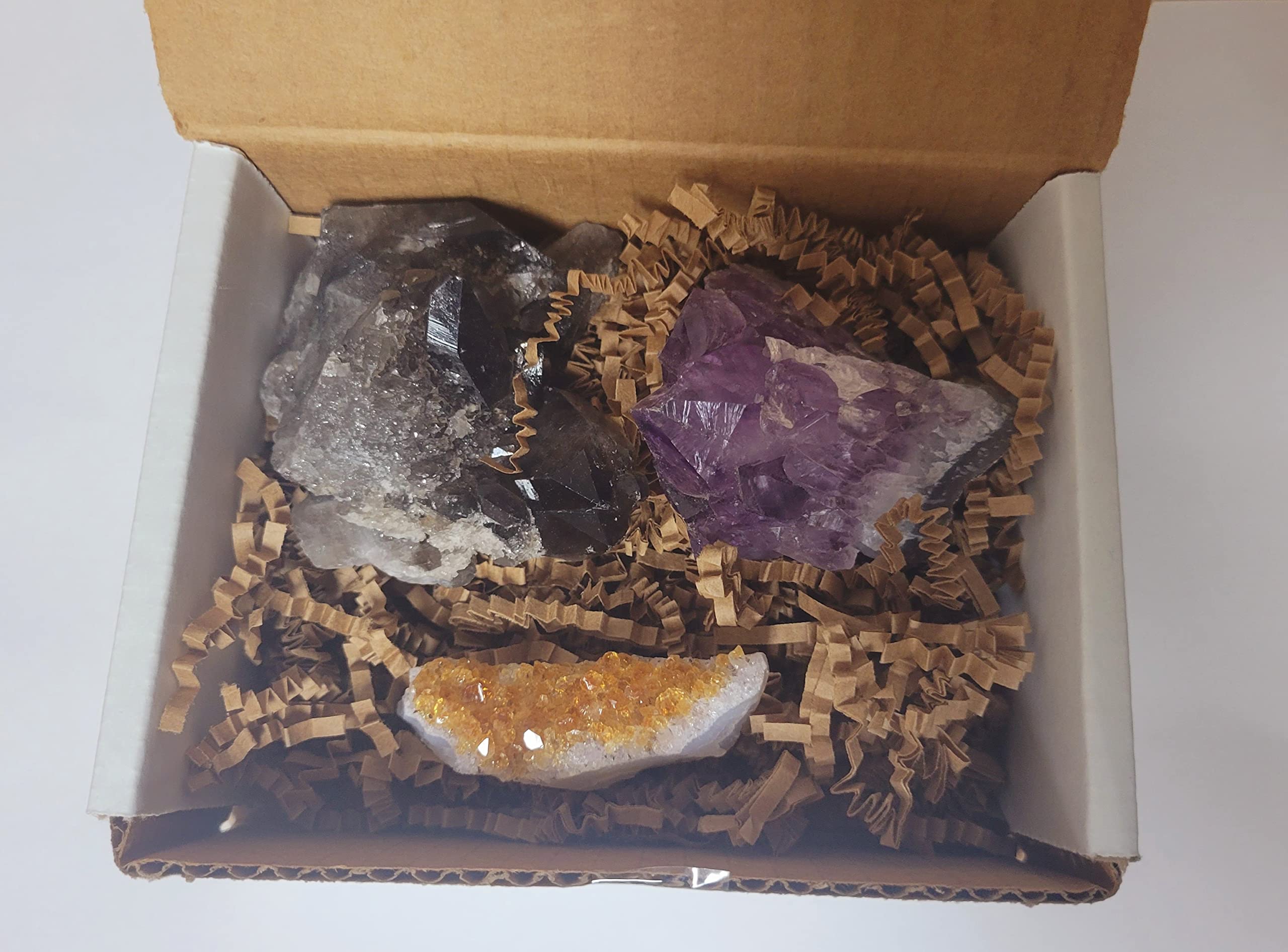Pachamama Essentials Amethyst Citrine & Smoky Quartz Healing Crystals Set - Natural Raw Stone Clusters 25-50mm (1-2 Inches) for Meditation, Reiki, Chakra Balancing & Home Decor