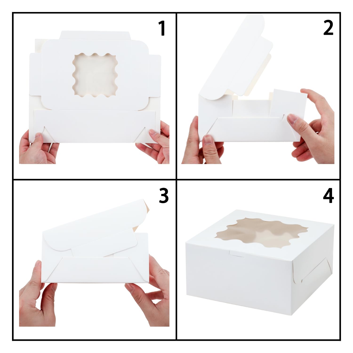 White Bakery Boxes with Window - 24pcs 8x8x4 Inches Cake Boxes for Cheesecake, Cookies, Cupcakes & Pastries | Perfect for Dessert Packaging, Birthday Parties & Bakery Treats | Eco-Friendly Food Storage Containers
