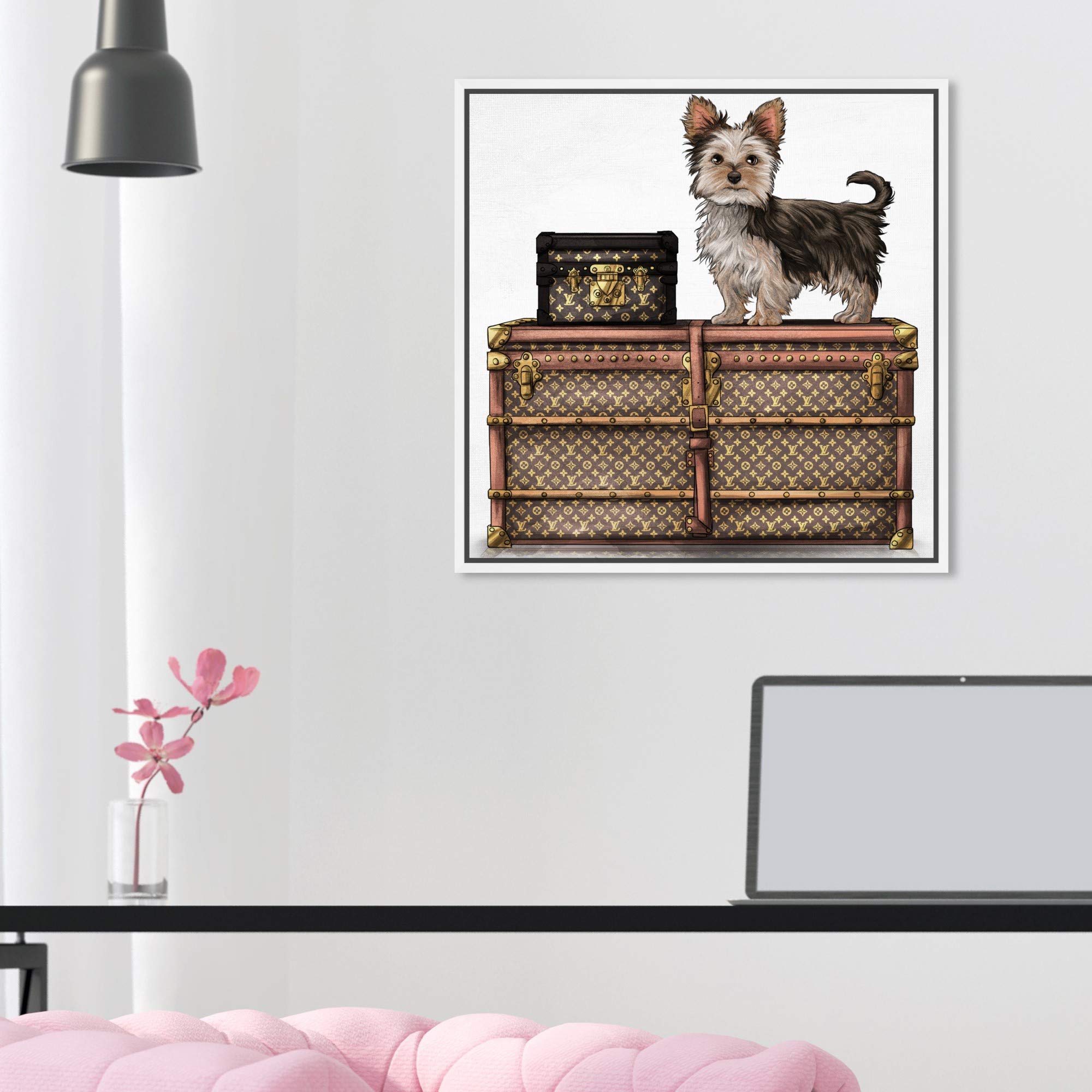 Oliver Gal Artist Co. Yorkie Dog Wall Art - 16x16 Inch Fashion & Glam Framed Canvas Print in Brown & White - Perfect for Living Room, Bedroom & Office Decor