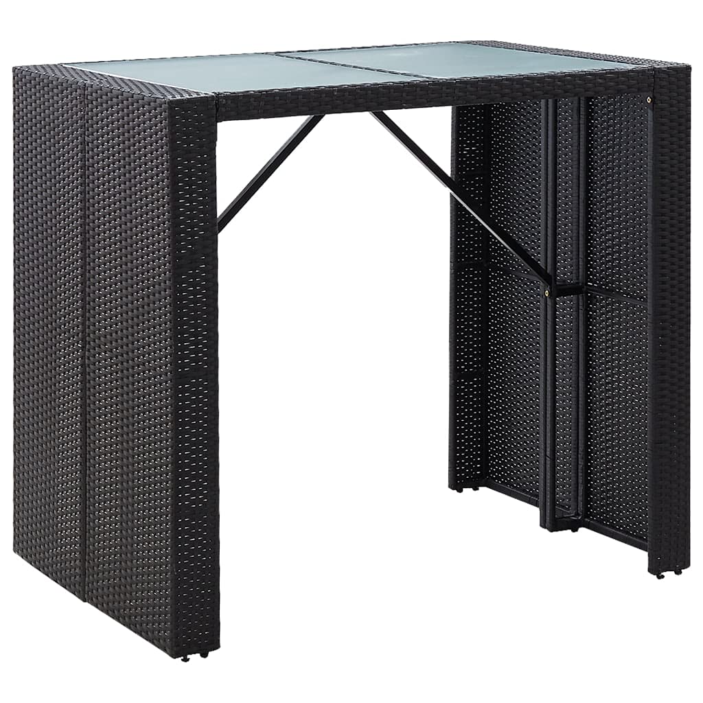 5-Piece Outdoor Bar Set - Black Poly Rattan & Glass Table with Cushions - Patio, Garden, Poolside Furniture for Backyard, Courtyard & Outdoor Entertaining