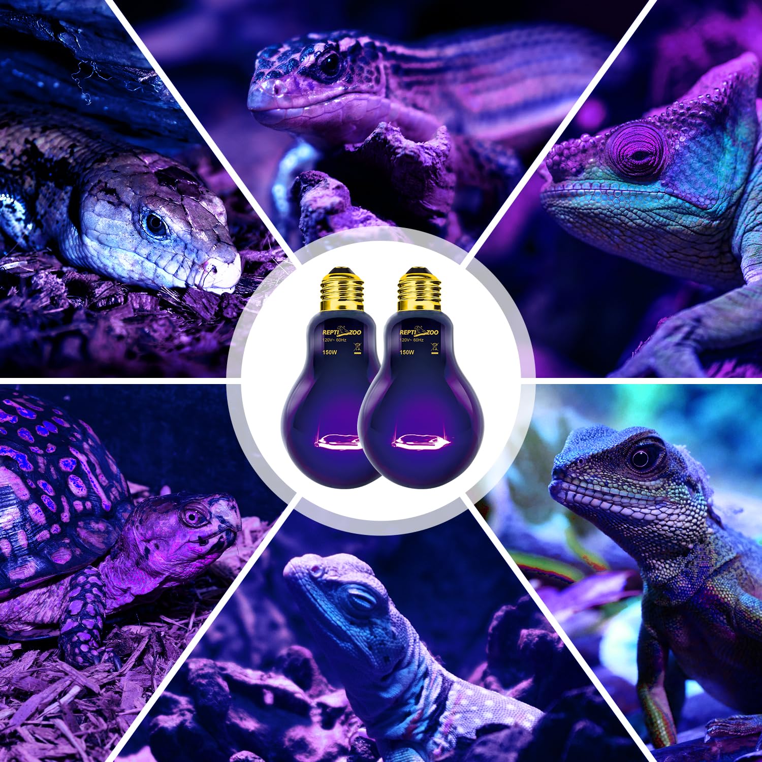 REPTIZOO 2-Pack 150W Reptile Heat Lamp - Infrared Night Heating Bulb, Purple Moonlight Bulb for Reptiles & Amphibians - Simulates Natural Moonlight for Nocturnal Pets - Ideal for Terrariums, Vivariums & Nighttime Habitat Heating