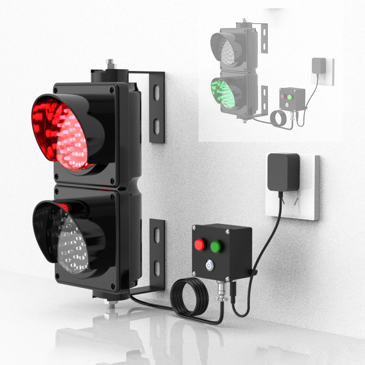2 Pack Red/Green LED Loading Dock Traffic Lights - Indoor/Outdoor Wall Mount Industrial Signal Lamp with Control Switch, Plug & Play - Perfect for Warehouse, Factory & Shipping Dock Safety