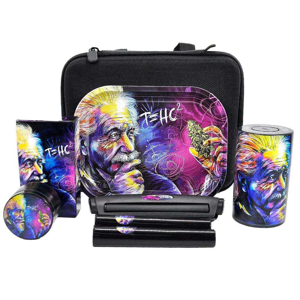 8-Piece Metal Tobacco Rolling Kit with Tray & Plastic Herb Container - Zinc Alloy Smoking Accessories for Rolling, Storing & Travel Use