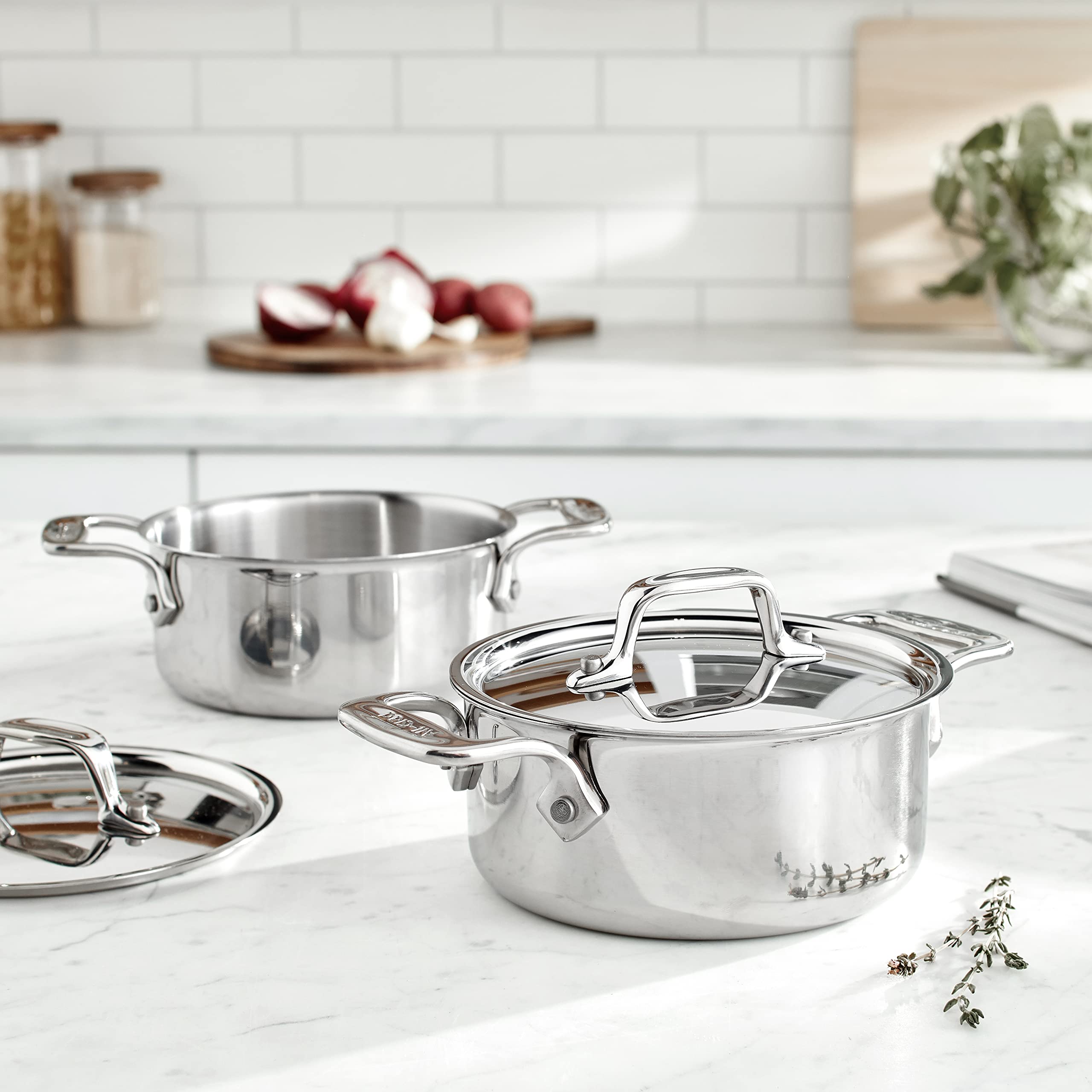 All-Clad Stainless Steel 2-Piece Ramekin Set with Lid - Oven & Broiler Safe Up to 600°F - Versatile Cookware for Baking, Soufflés & Meal Prep - Silver
