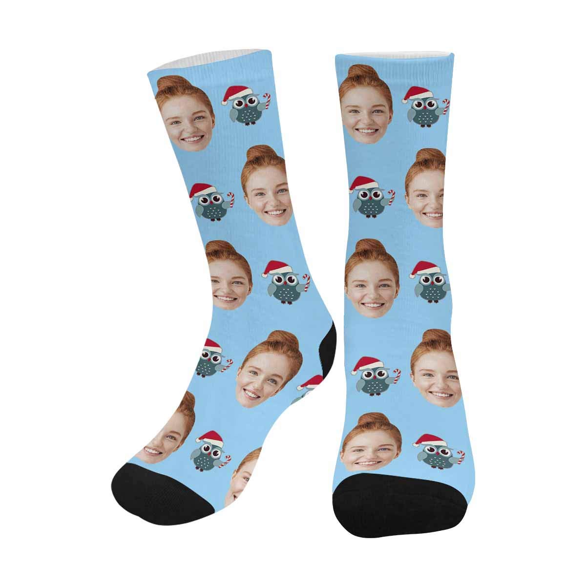 Custom Christmas Owl Crew Socks for Men & Women - Funny Holiday Novelty Socks - Perfect for Gifts, Stocking Stuffers & Festive Outfits
