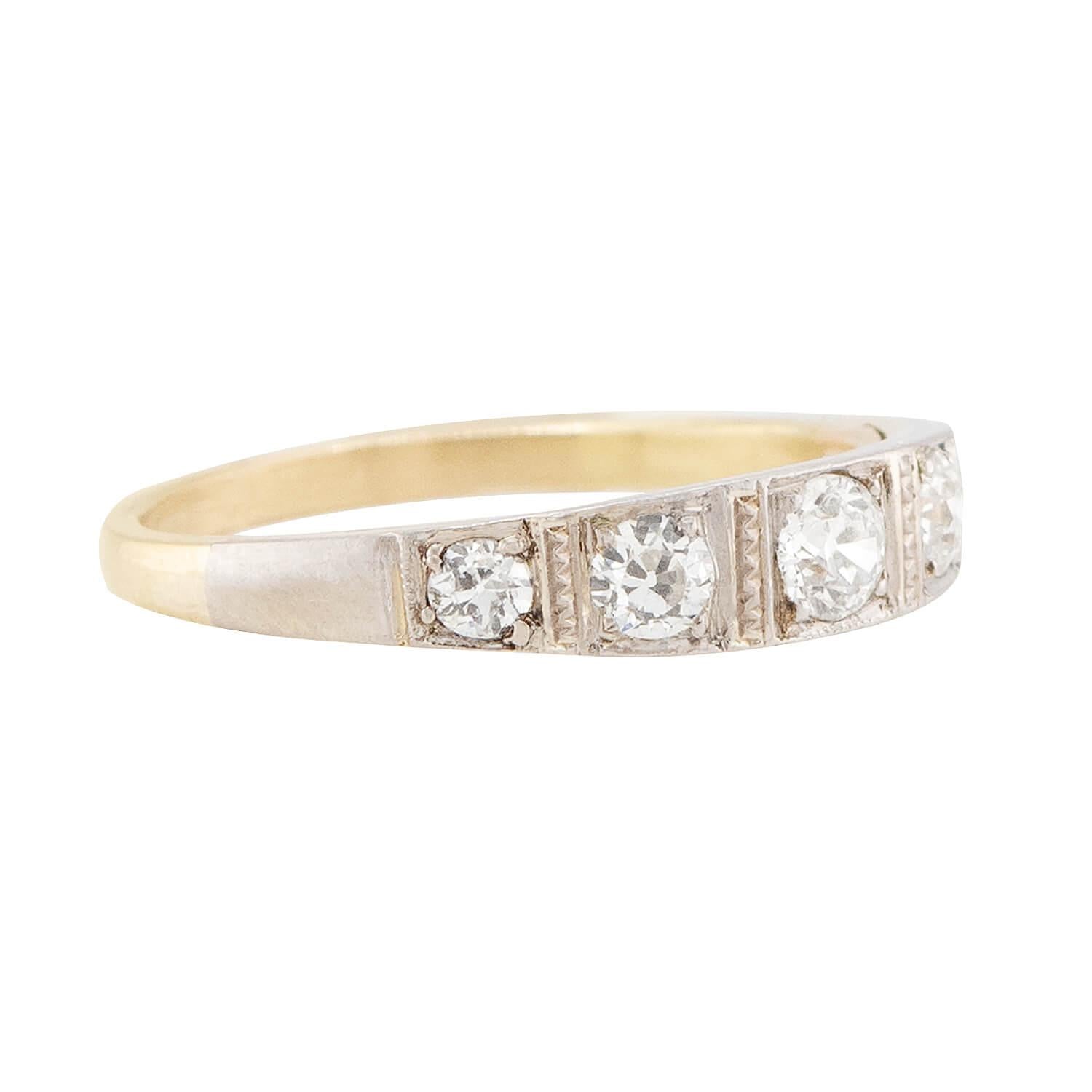 Edwardian 18k Gold & Platinum Diamond Five Stone Ring - Vintage Engagement, Wedding, or Anniversary Jewelry Gift