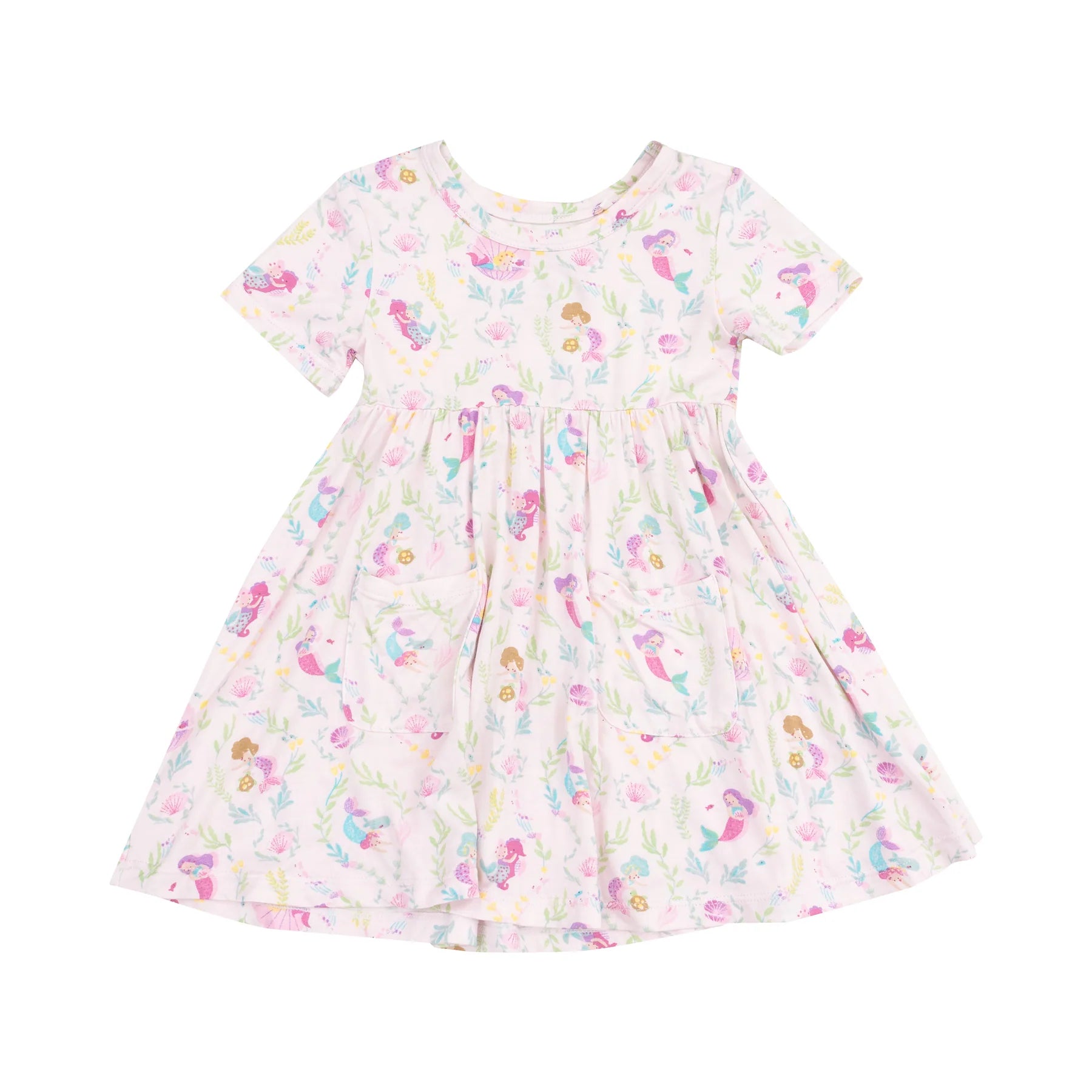 Mermaids Short Sleeve Twirly Dress for Girls - Cute Floral Summer Swing Dress with Ruffle Skirt | Perfect for Beach Vacation, Birthday Party & Photo Shoots