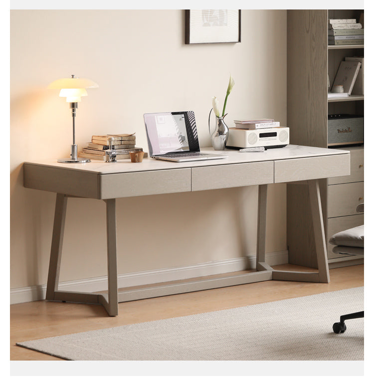 Solid Oak Wood Desk with Drawer - Warm & Elegant Writing Table for Home Office, Study Room or Library - Durable Wooden Workstation for Professionals & Students