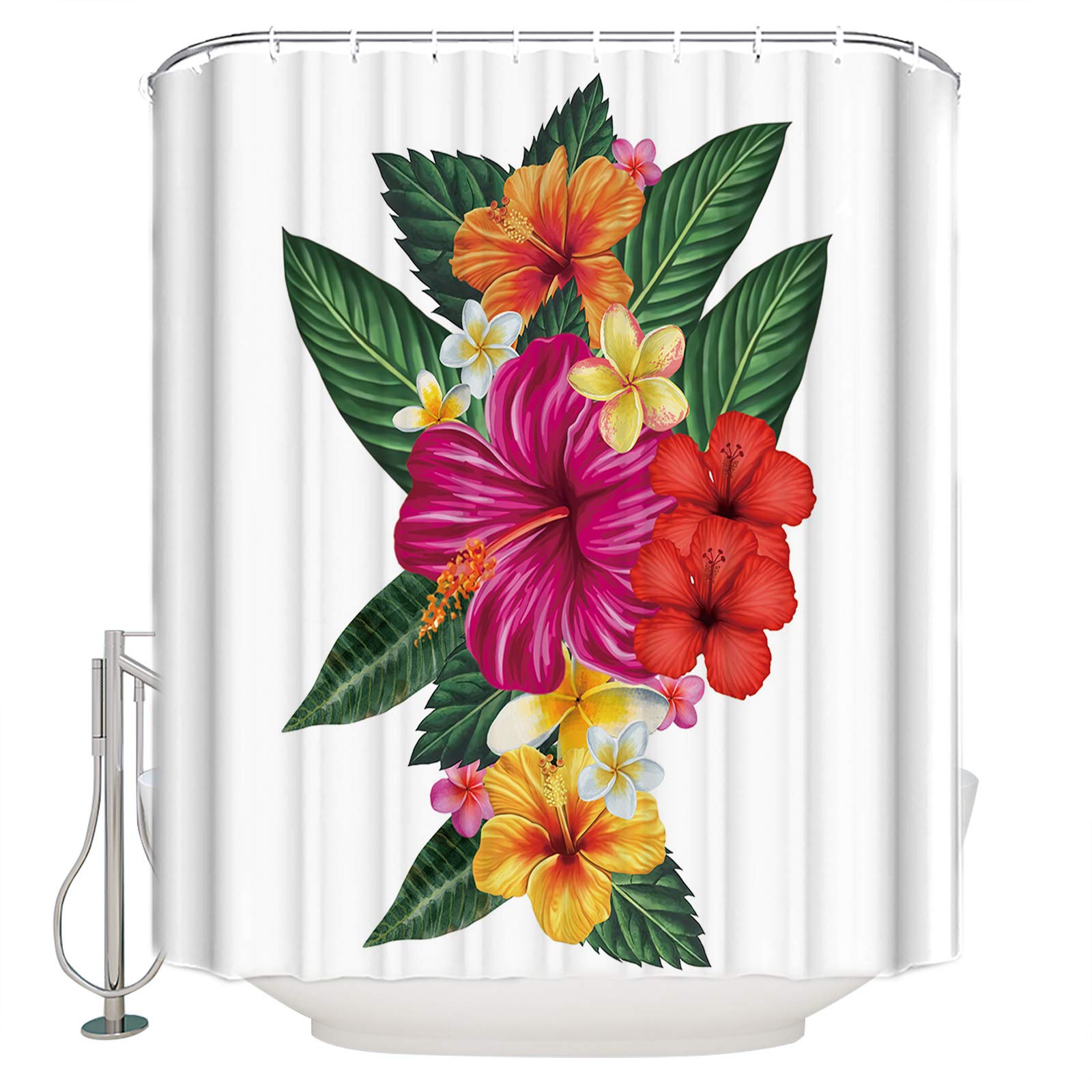 Waterproof Shower Curtain Liner 36x72 - Durable Machine Washable Fabric with 12 Hooks for Bathroom & Bathtub - Puerto Rican Hibiscus Design