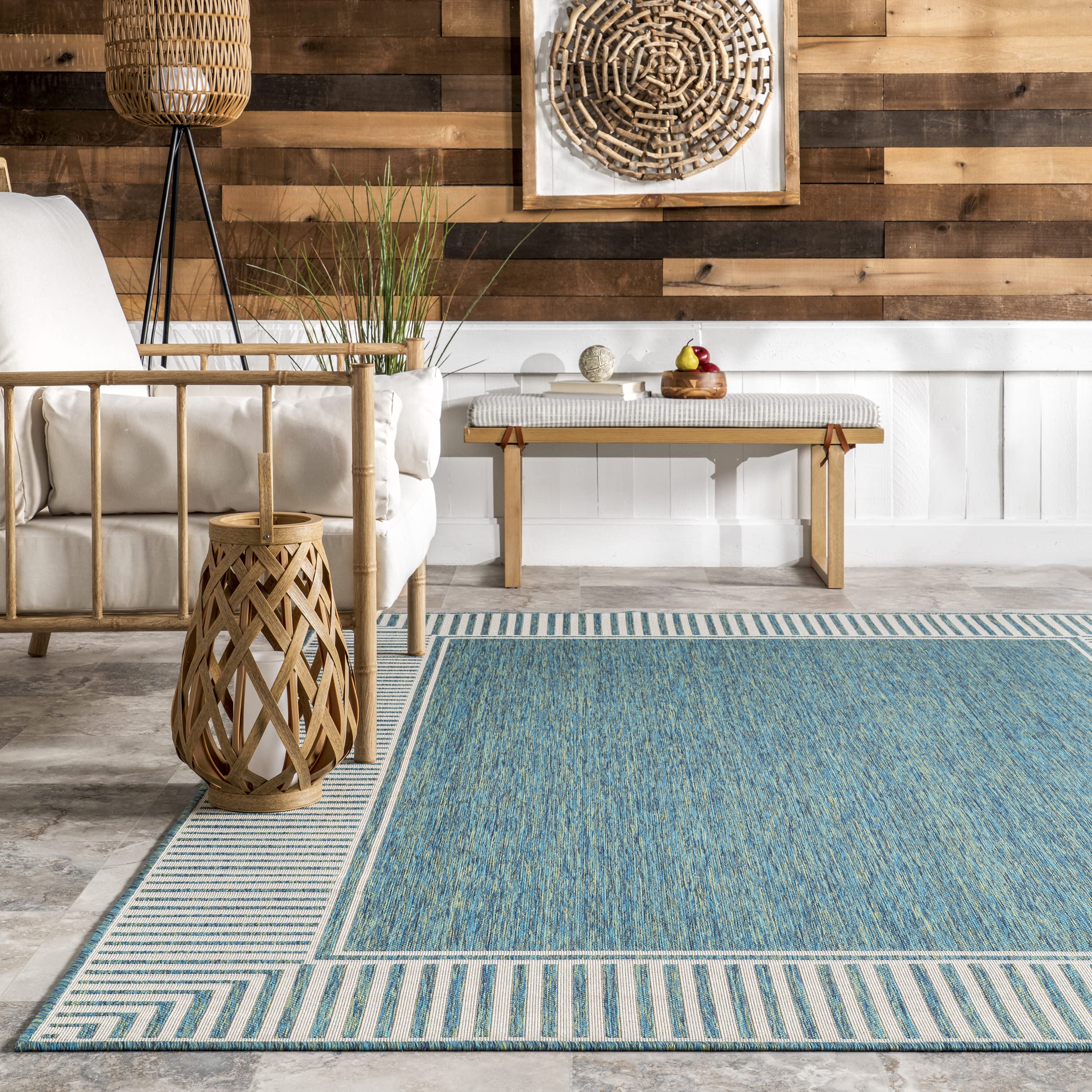 nuLOOM 10' x 12' Outdoor Area Rug - Stain Resistant & Durable Striped Casual Design for Patio, Balcony, Bedroom, Living Room, Dining Room & Bathroom - Perfect for Outdoor Entertaining & Home Decor (Teal)