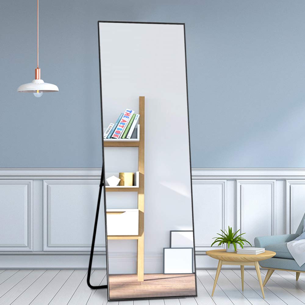**MIRUO 63x20 Inch Full Length Mirror - Wall Mounted & Floor Standing Large Body Mirror for Home Decor, Living Room, Bedroom, Dressing Room - Black Frame (JJ00371AAF-M-USAM021)**
