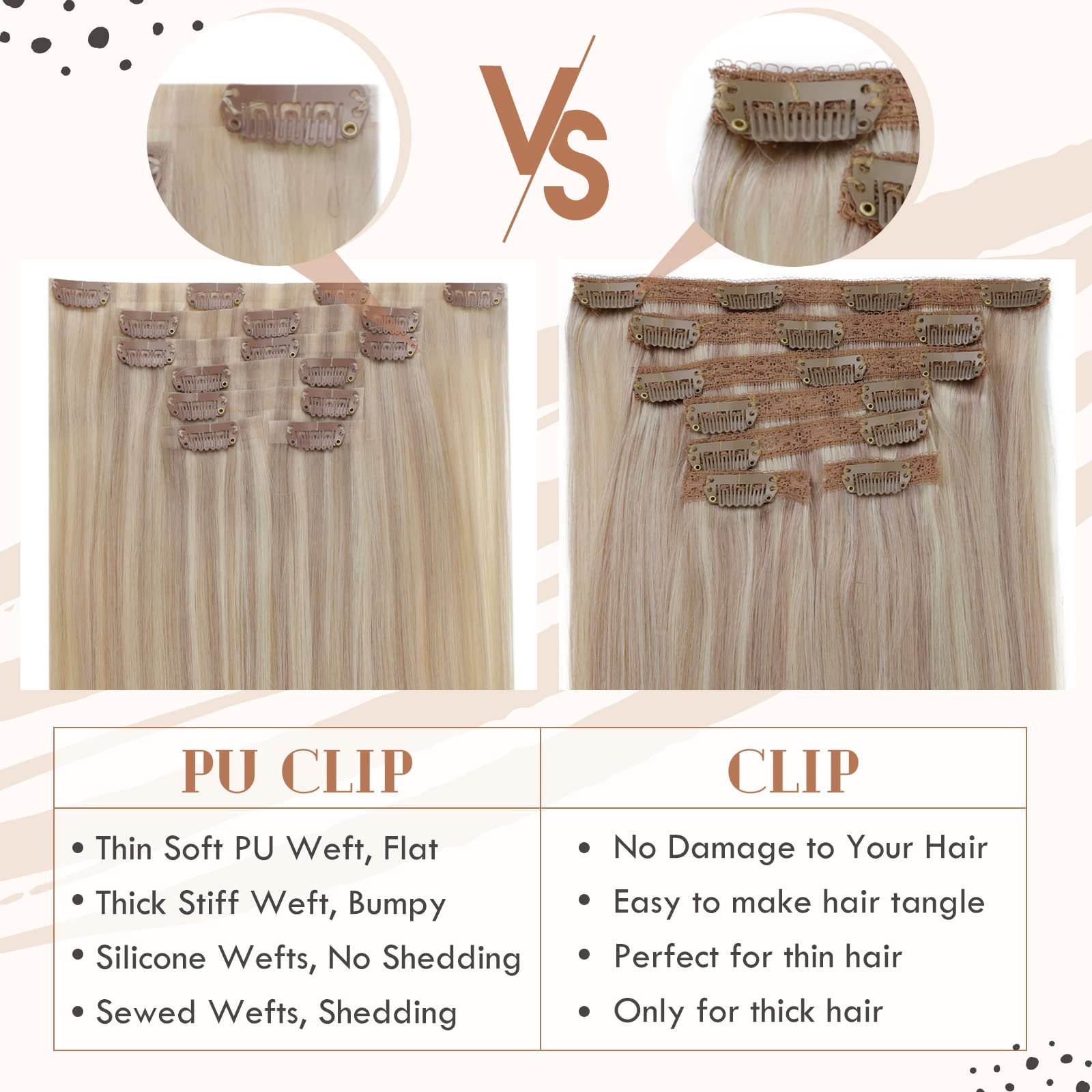 Vivien Clip in Hair Extensions 18 Inch 120g 7pcs - 100% Human Remy Hair, Ash Blonde & Bleach Blonde Highlights, Seamless PU Clips for Natural Look | Perfect for Parties, Weddings & Daily Styling