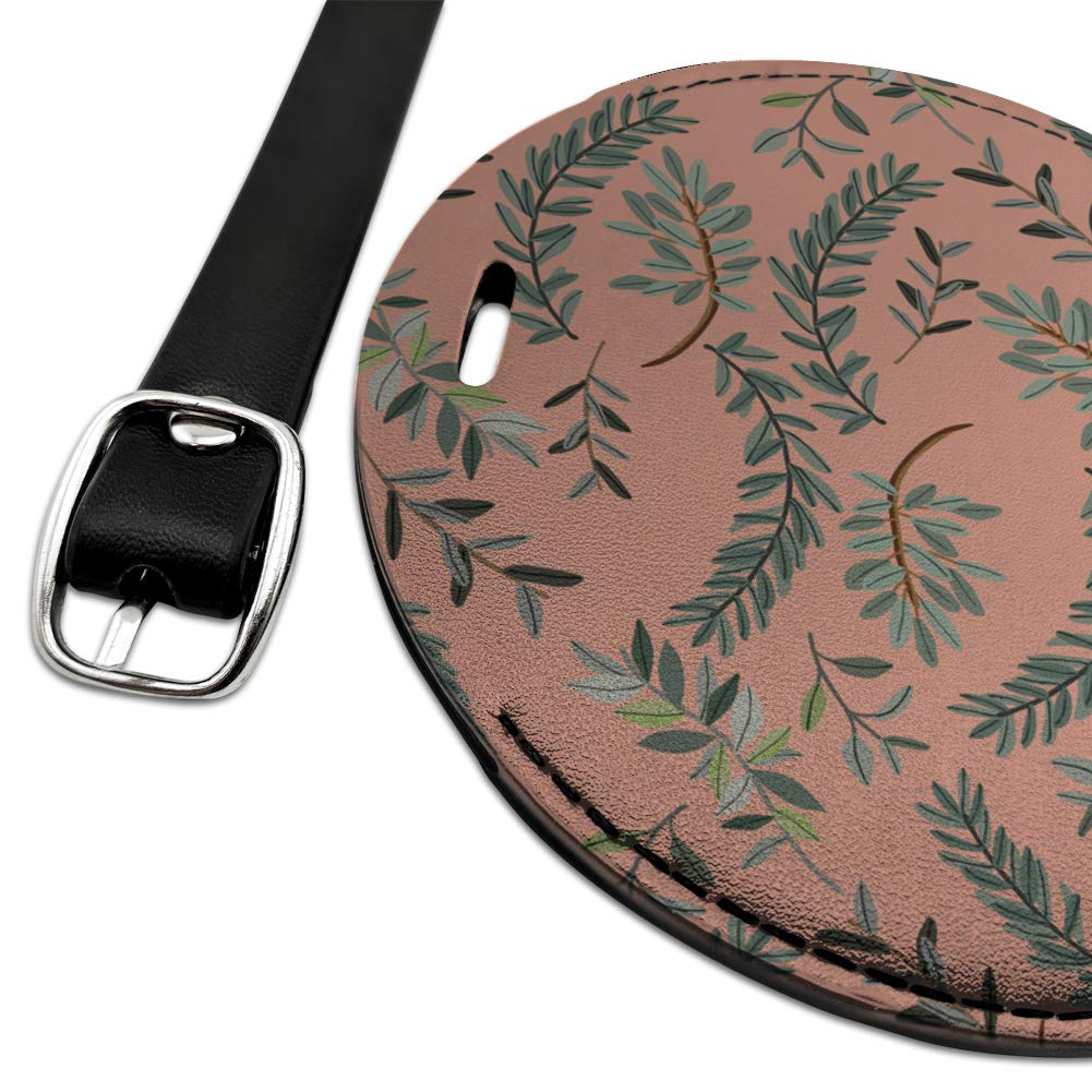 Laurel Leaves Round Leather Luggage Tag - Personalized Suitcase ID Tag for Travel Bags & Carry-Ons | Perfect for Business Trips & Vacation Identification