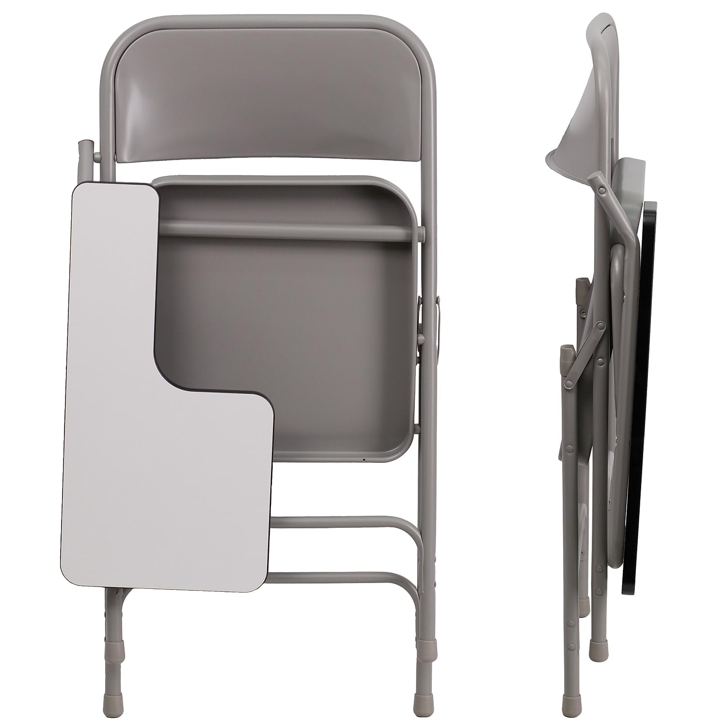 Flash Furniture Rutherford Steel Folding Chair with Right Handed Tablet Arm - Commercial Grade Foldable Conference Room Chair - Set of 2 in Gray - Perfect for Office Meetings, Classrooms & Events