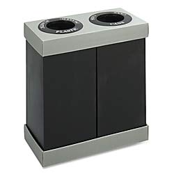 Safco 9794BL At-Your-Disposal Double Recycling Center - 2 x 28 Gallon Bins, Black, Impact & Water Resistant - Ideal for Office, Home, or Commercial Waste Management