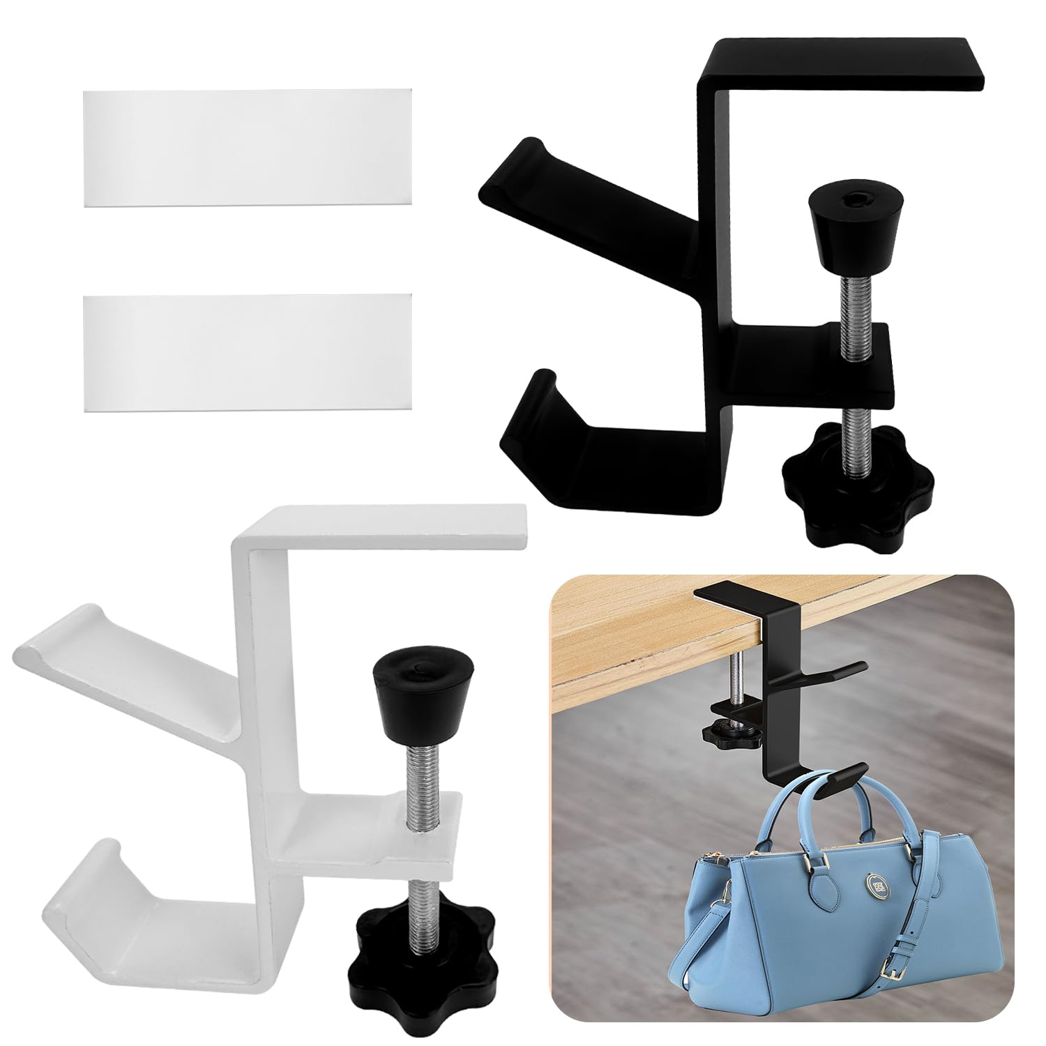 Jiehaojia 2-Pack Adjustable Universal Headphone Stand Holder - Under Desk Mount Gaming Headset Hanger for All Headphones (Black/White) - Perfect for Home Office, Gaming Setup & Workspace Organization