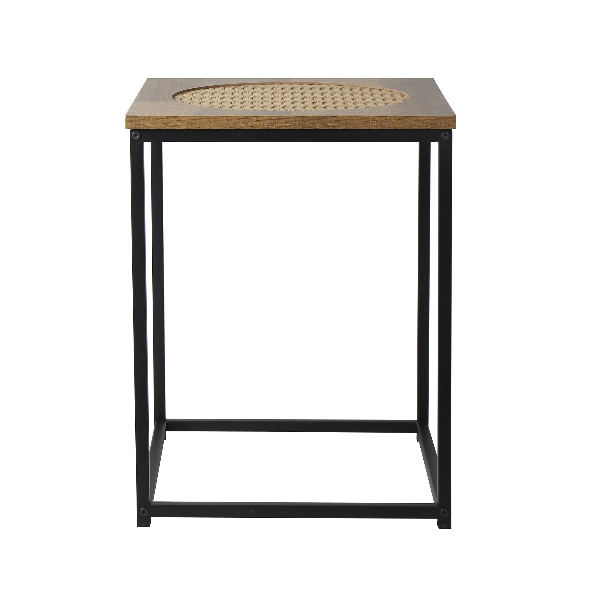 GIA Modern Wood and Rattan Side Table with Metal Frame - Small Accent Table for Living Room, Bedroom, or Patio - Perfect for Coffee, Books, and Decor