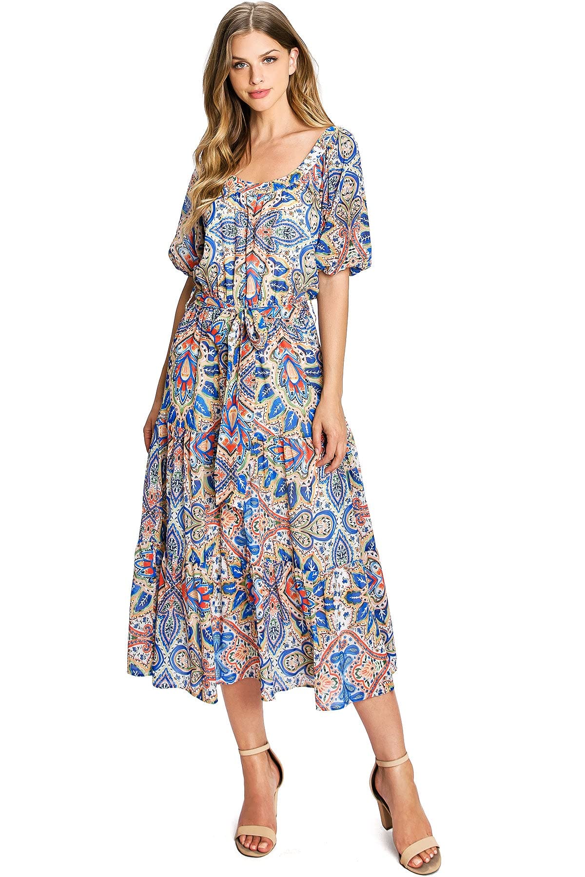 Flying Tomato Women's Elegant Paisley Floral Chiffon Midi Dress - Perfect for Summer Parties, Weddings & Casual Outings