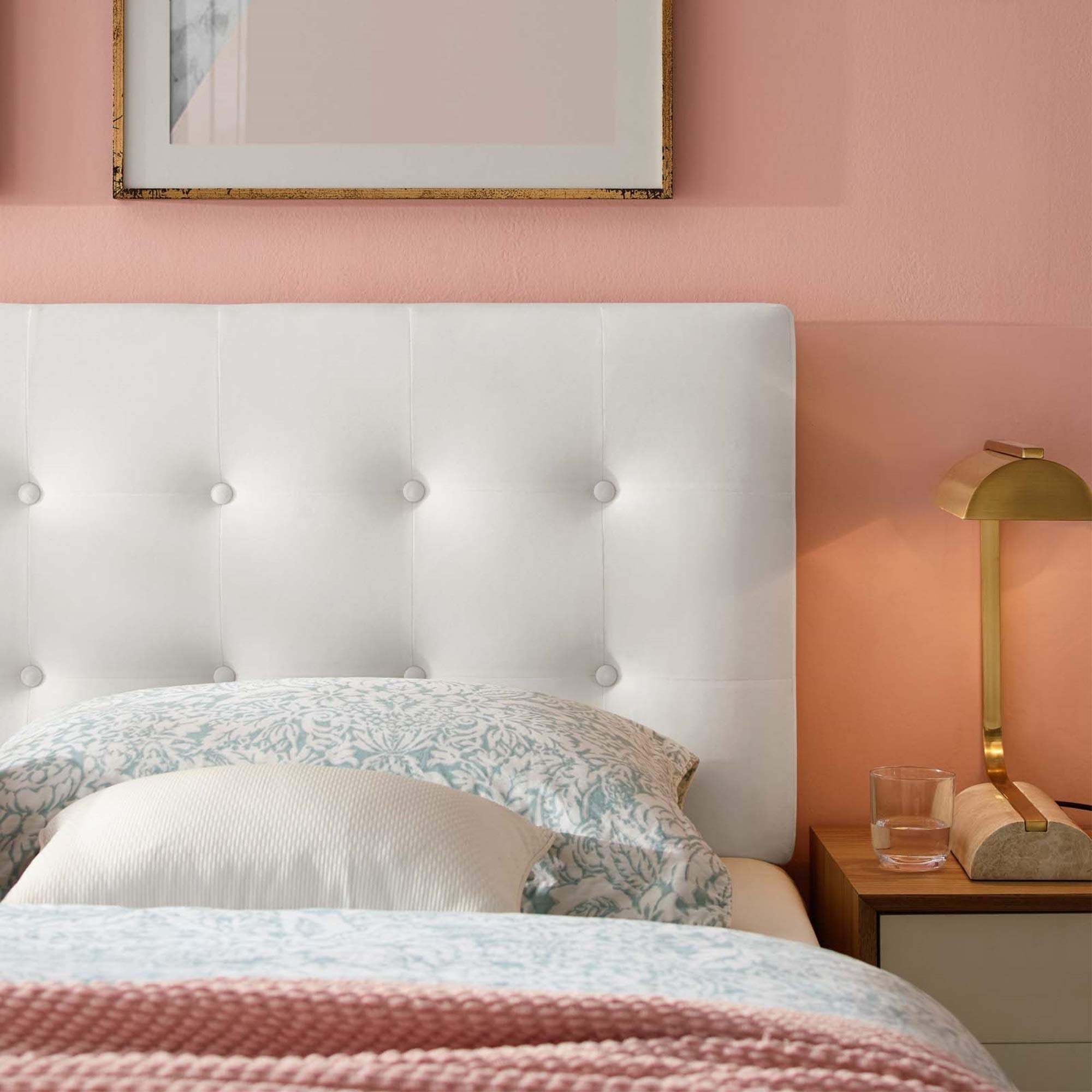 Emily Full Performance Velvet Biscuit Tufted Headboard - Elegant & Luxurious Upholstered Bed Frame | Stain-Resistant & Adjustable Height | Durable Comfort for Master Bedroom | White Velvet Headboard for Modern Bedroom Decor