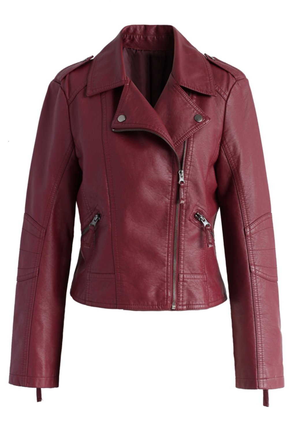 World of Leather Women's Biker Leather Jacket - Moto Style Wine Red Slim Fit for Motorcycle Riding & Fashion Outfits