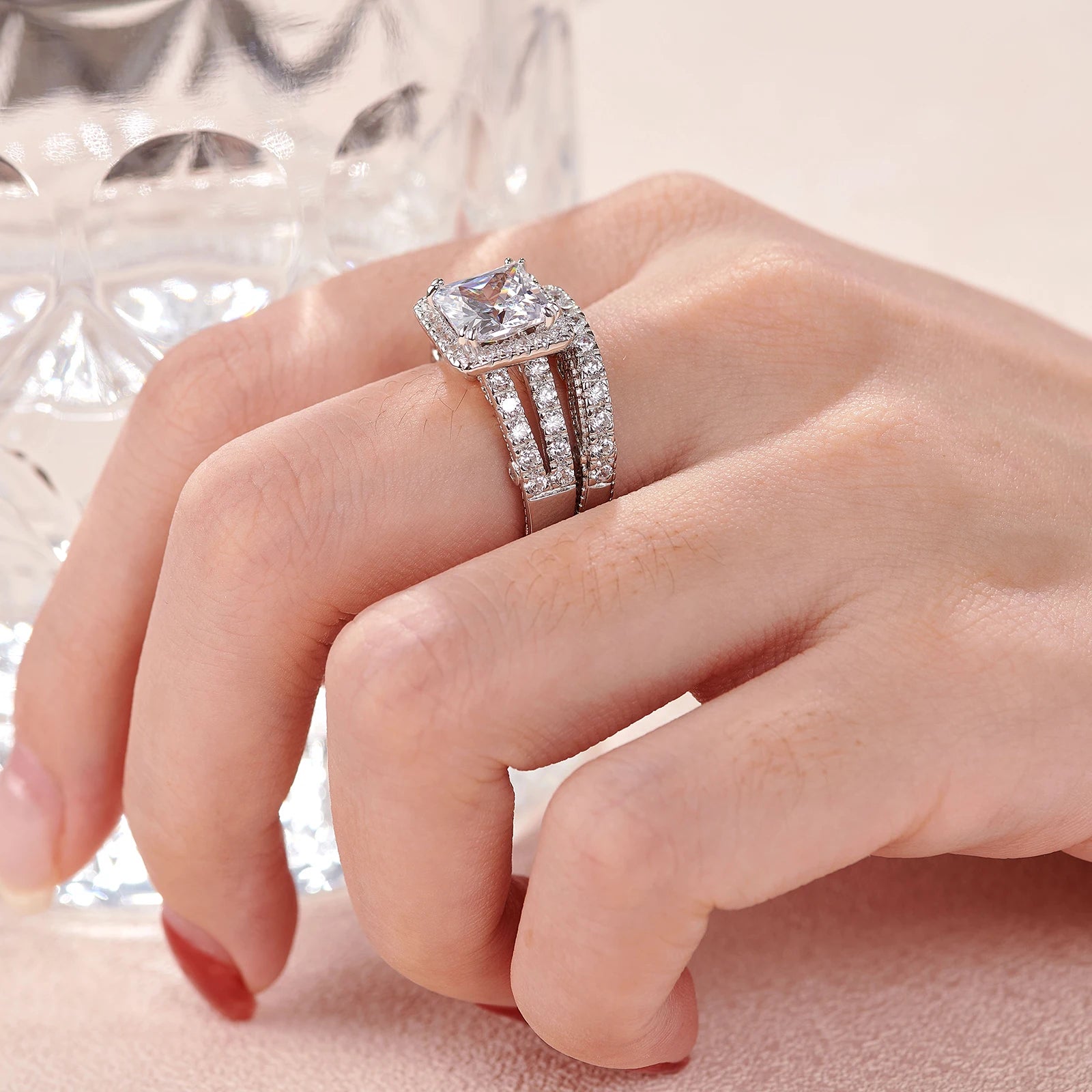 Vintage Wedding Rings for Women - 925 Sterling Silver Bridal Set with 4Ct Princess Cut 5A Cubic Zirconia - Elegant Fine Jewelry for Engagement, Anniversary & Special Occasions