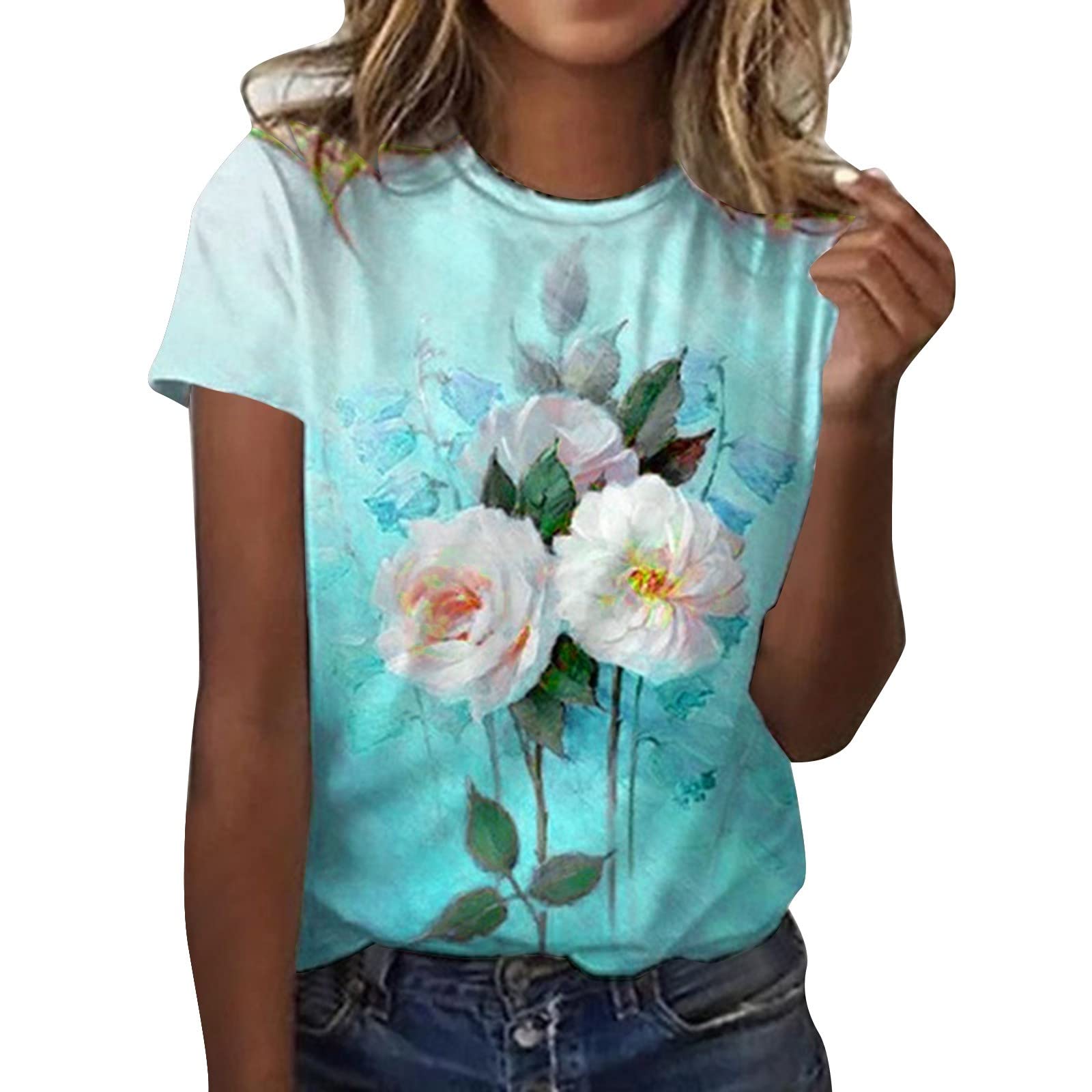 **Plus Size Floral Print Short Sleeve T-Shirt for Women - White Casual Loose Blouse | Summer Fashion Top for Everyday Wear, Beach & Vacation | Comfortable & Stylish for Outdoor Activities, Travel & Weekend Outfits | Perfect for Brunch, Shopping, Picnics & Summer Getaways | Ideal for Office Casual, Street Style & Party Wear | Great for Date Nights, Holiday Outfits & Relaxing at Home | Versatile for Work, Travel, Date Night & Casual Outings**