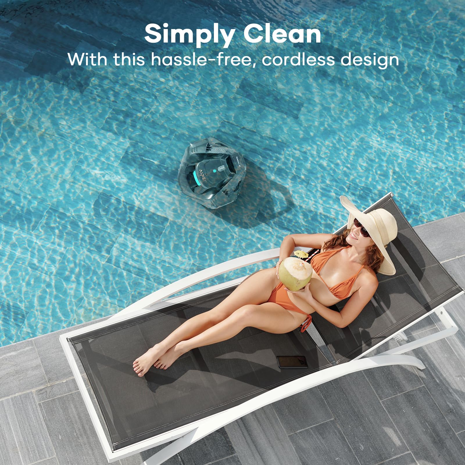 AIPER Seagull SE Cordless Robotic Pool Cleaner for Above Ground Pools up to 40ft - Automatic Pool Vacuum with Self-Parking Technology, Lightweight Design - Perfect for Inground & Above Ground Swimming Pool Maintenance