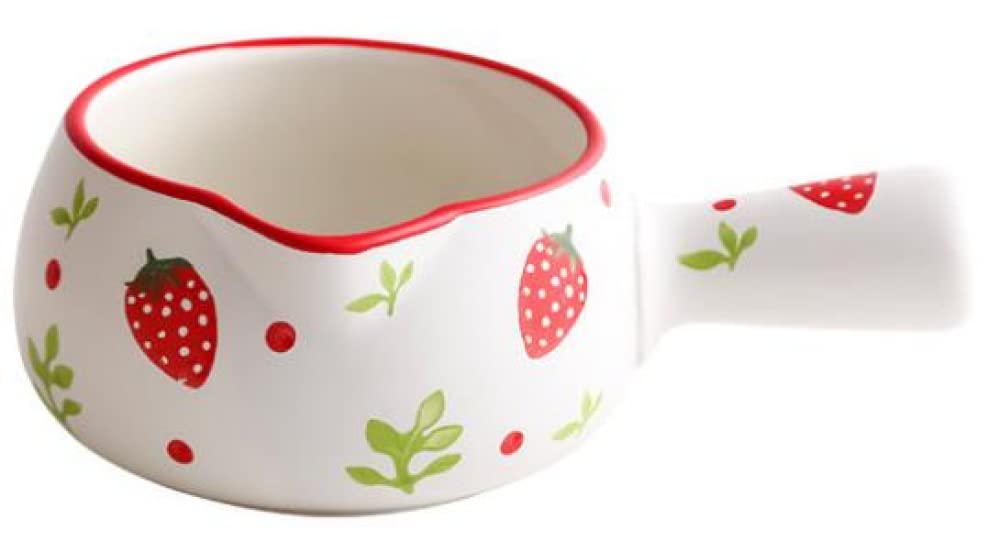 Ceramic Butter Warmer - Non-Stick Mini Saucepan with Single Handle, 1000ml Capacity for Milk, Porridge & Small Cooking - Perfect for Hot Chocolate, Baby Food & Kitchen Essentials (Strawberry Design)