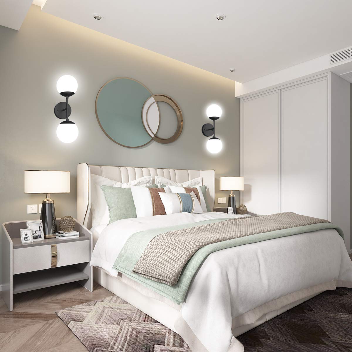 Tipace Black Wall Sconce 2 Lights - Modern Globe Wall Light Fixture with Included 6000K G9 Bulbs for Restaurant, Living Room, Bedside, Stairs & Bathroom Mirror Lighting - Perfect for Ambient, Task and Accent Lighting in Homes, Hotels and Commercial Spaces