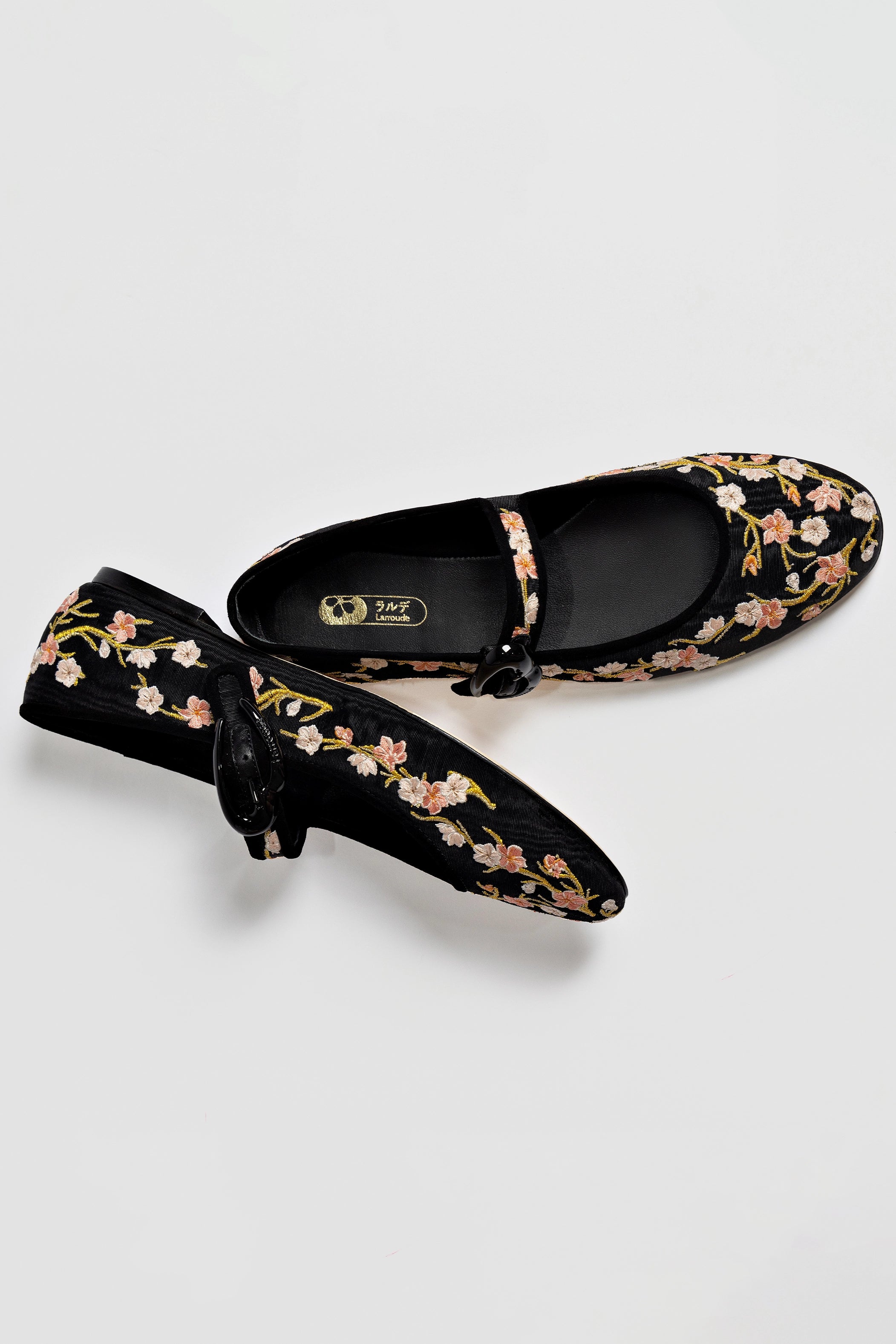 Verona Ballet Flats for Women - Black Sakura Printed Fabric Comfortable Slip-On Shoes | Perfect for Casual Wear, Office, and Spring Outfits