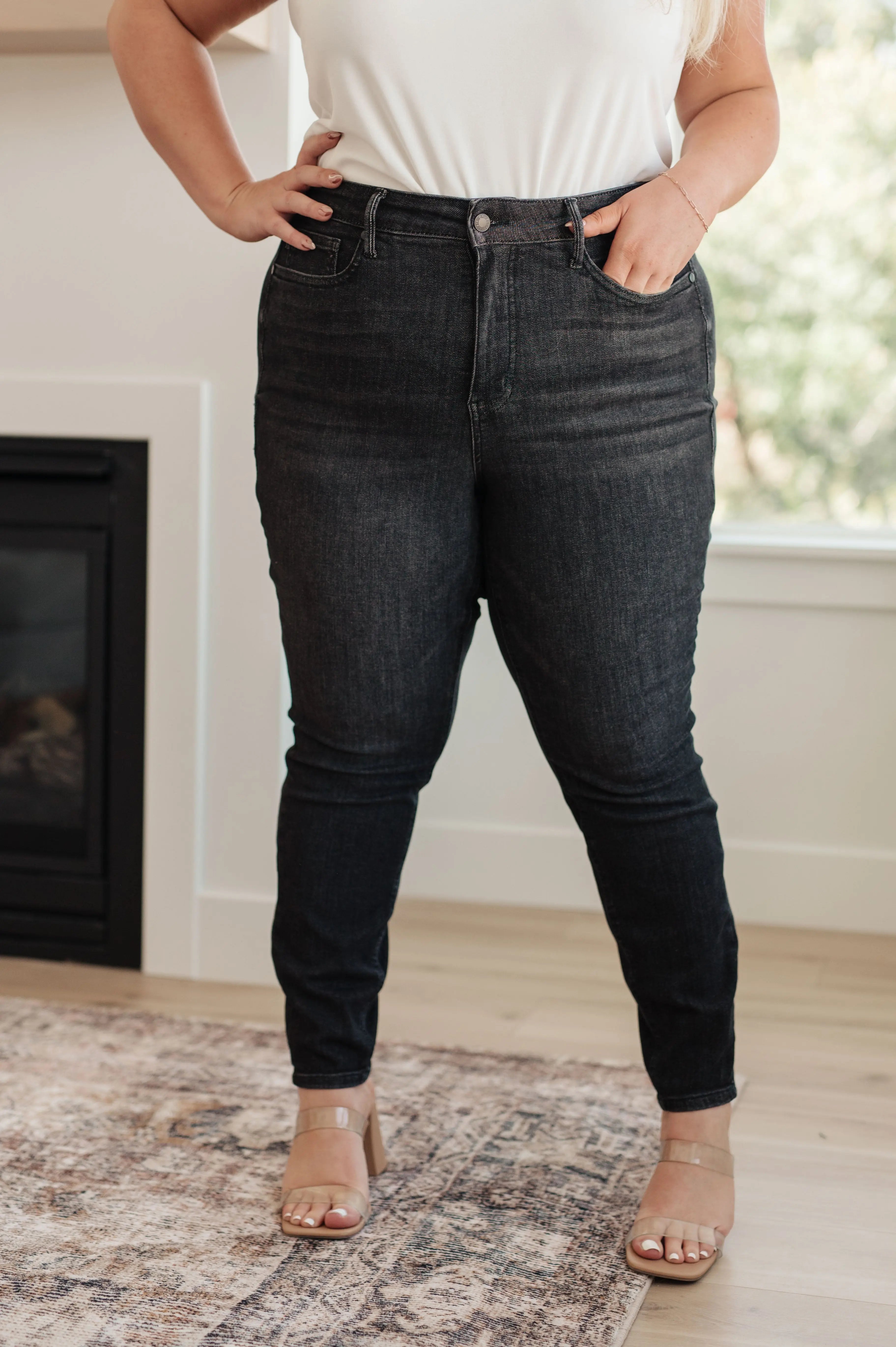 Octavia High Rise Control Top Skinny Jeans for Women - Washed Black Denim Pants, Tummy Control Slim Fit Jeans | Perfect for Work, Date Night & Casual Outfits