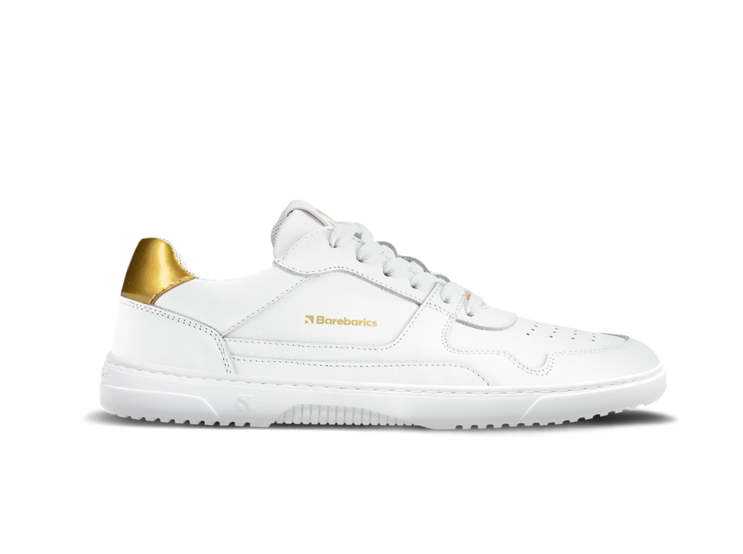Barefoot Sneakers Barebarics Zing - White & Gold Leather Minimalist Shoes for Women & Men | Lightweight, Flexible & Comfortable for Running, Walking & Everyday Wear