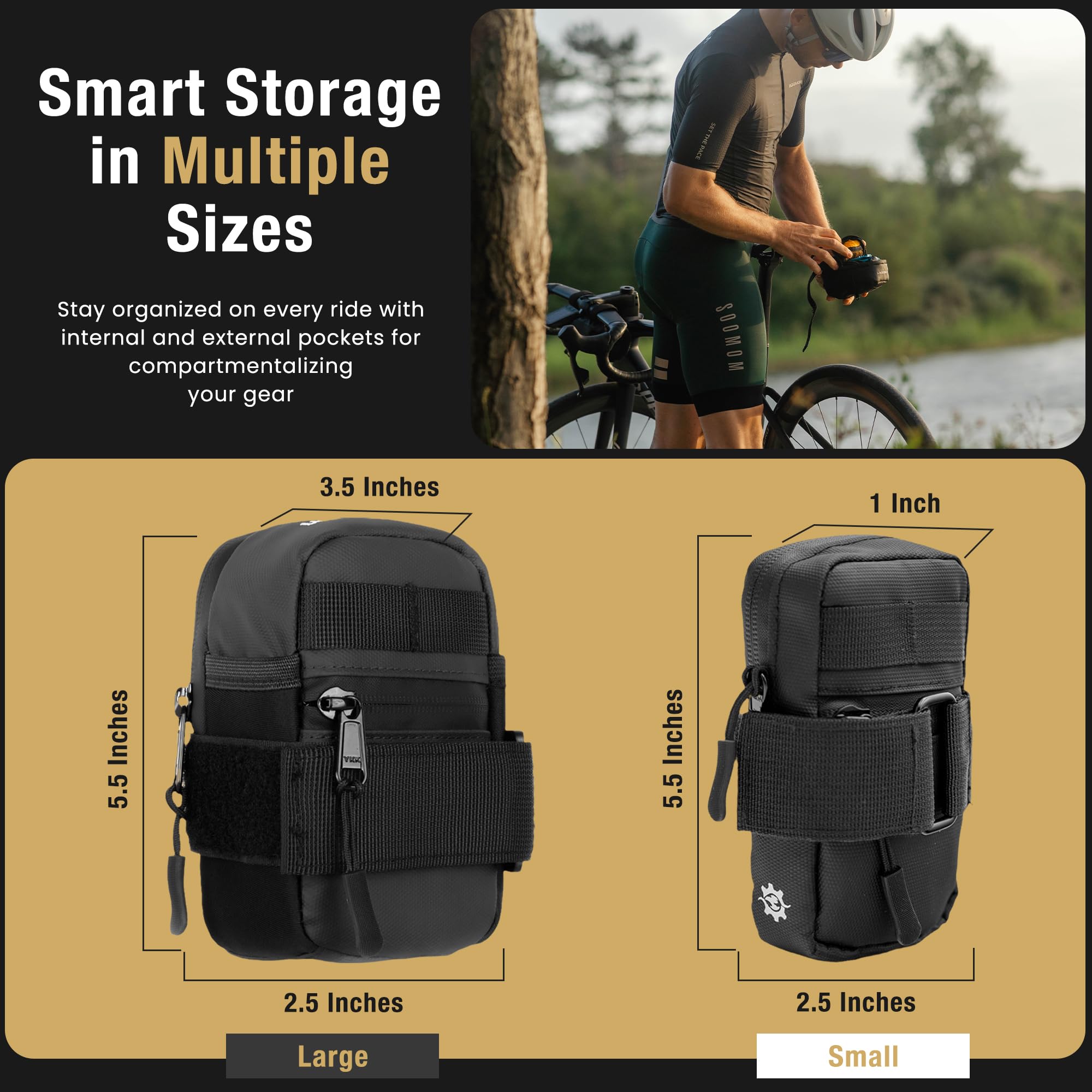 Lumiere & Co. Waterproof Bike Saddle Bag - Lightweight Under Seat Storage for Road & Mountain Bikes - Perfect for Tools, Phone & Essentials - Cycling Accessories for Commuting & Outdoor Adventures
