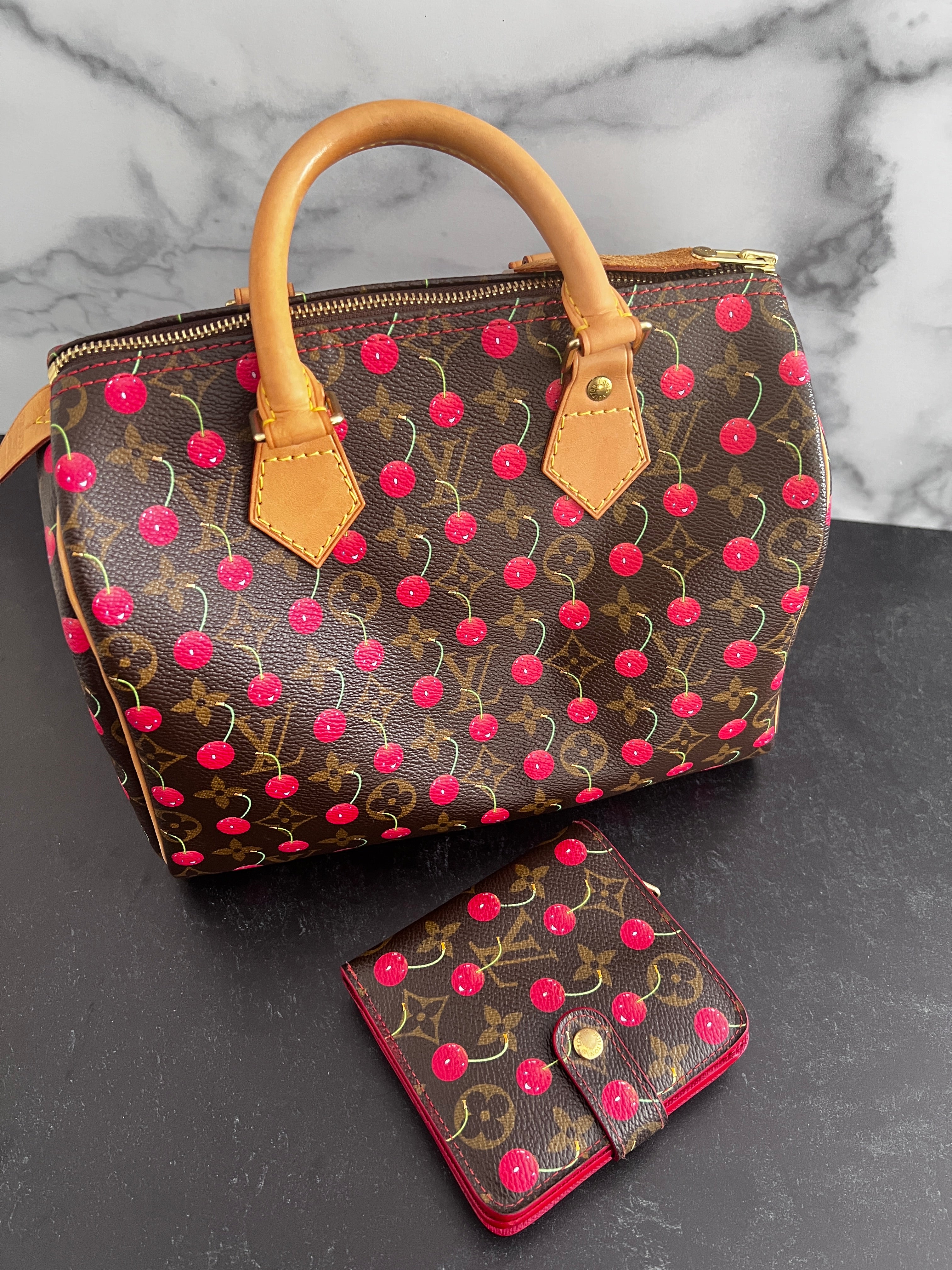 Authentic Louis Vuitton Takashi Murakami Cerises Cherry Speedy 25 Handbag - Limited Edition Designer Shoulder Bag for Women, Perfect for Travel, Work & Everyday Luxury Fashion Accessory
