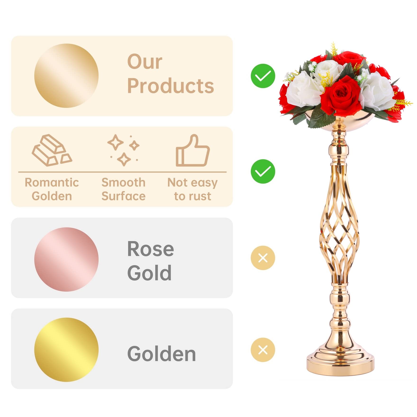 2 Pcs Elegant Wedding Centerpieces for Reception Tables - Twist Candle Holders & Metal Flower Vases - Perfect for Wedding Party, Dinner Events, Hotel & Home Decor - Ideal for Romantic Dinners, Anniversary Celebrations and Special Occasions