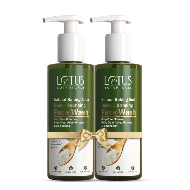Lotus Botanicals Baking Soda Deep Cleansing Face Wash - Oil Control & Anti-Acne Treatment | Sulfate, Silicone & Chemical Free | For Normal, Oily & Combination Skin | 180ml (2-Pack) | Gentle Daily Cleanser for Clear, Balanced Skin | Perfect for Morning & Night Skincare Routine