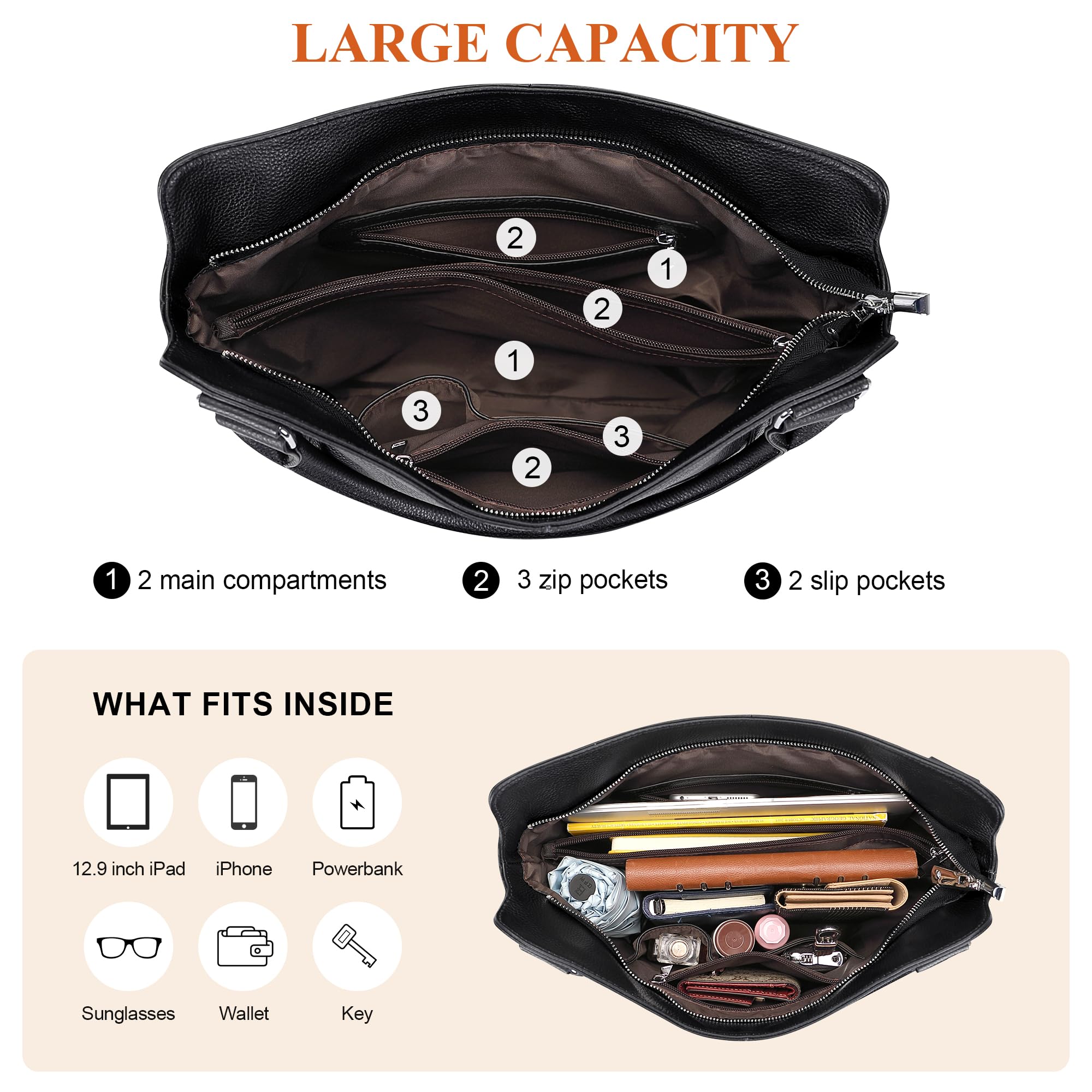 Genuine Leather Handbags for Women - Stylish Hobo Shoulder Bags & Ladies Tote Purse | Perfect for Work, Travel & Everyday Use