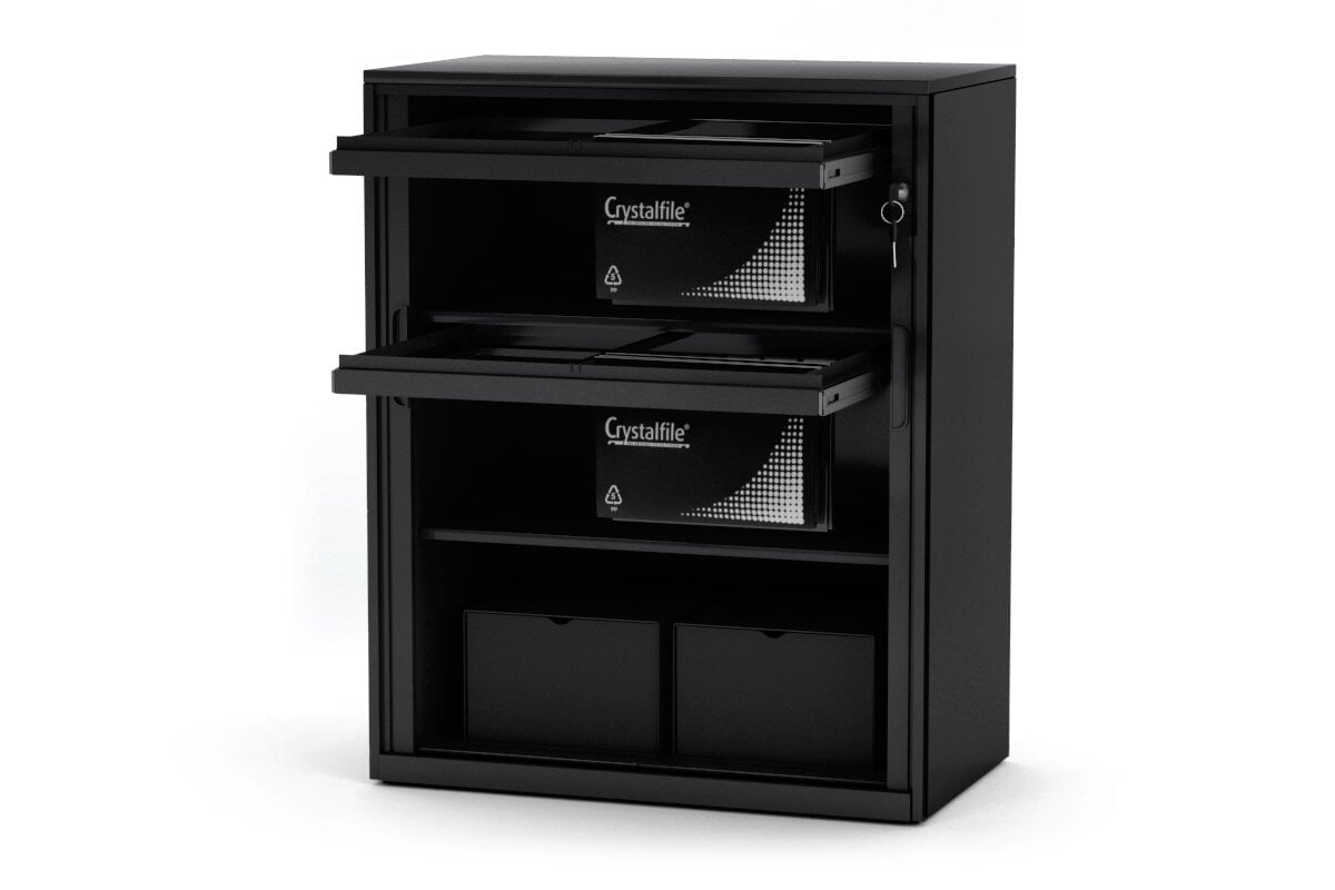 Tambour Sliding Door Storage Cabinet - Metal Organizer with Dimensions 1025H x 900W - Perfect for Home Office, Living Room, and Garage Storage Solutions
