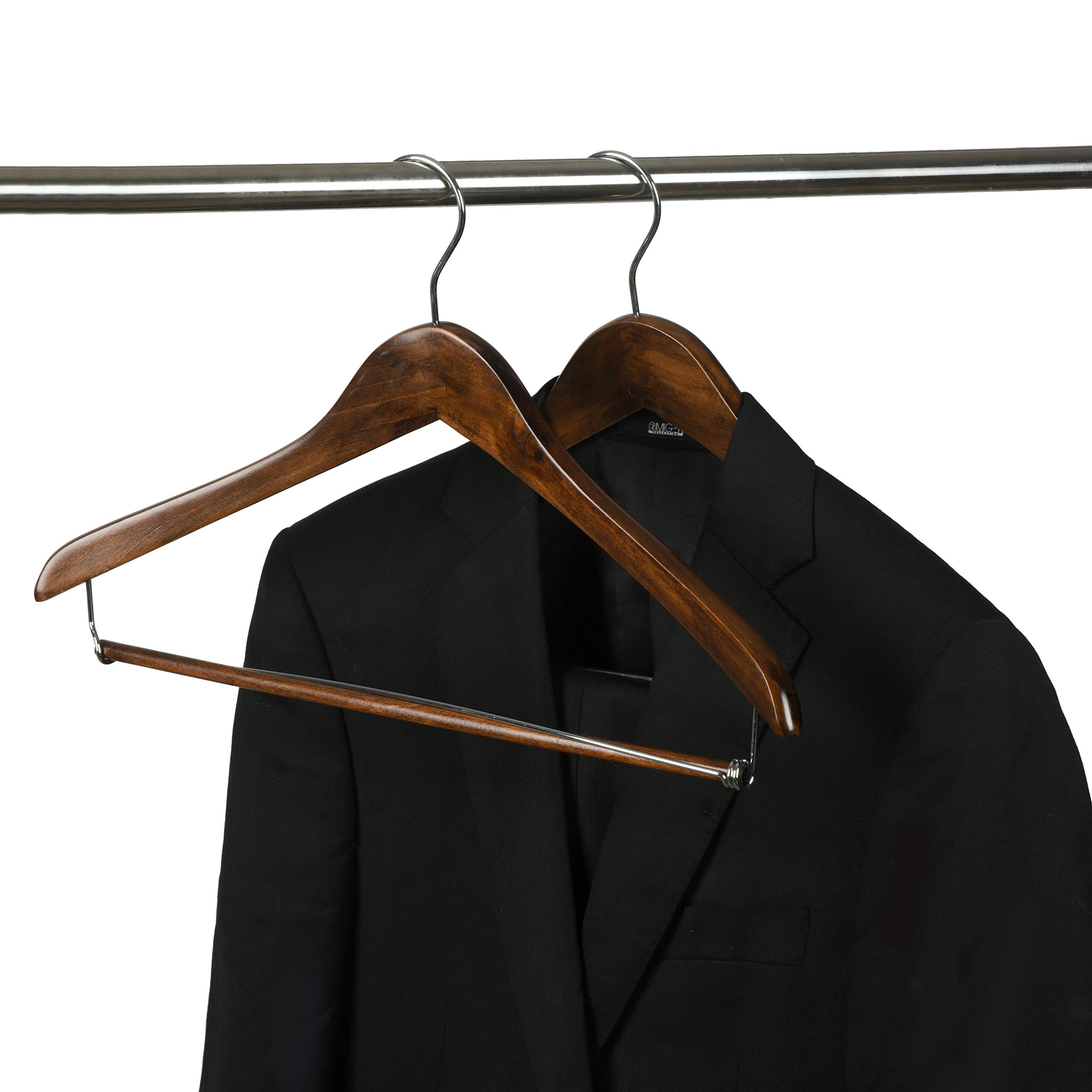 Premium 100-Pack Wooden Hangers for Suits & Coats - Heavy Duty Curved Shoulder Design with Locking Bar, Retro Finish - Ideal for Closet Organization, Travel & Luxury Garment Storage